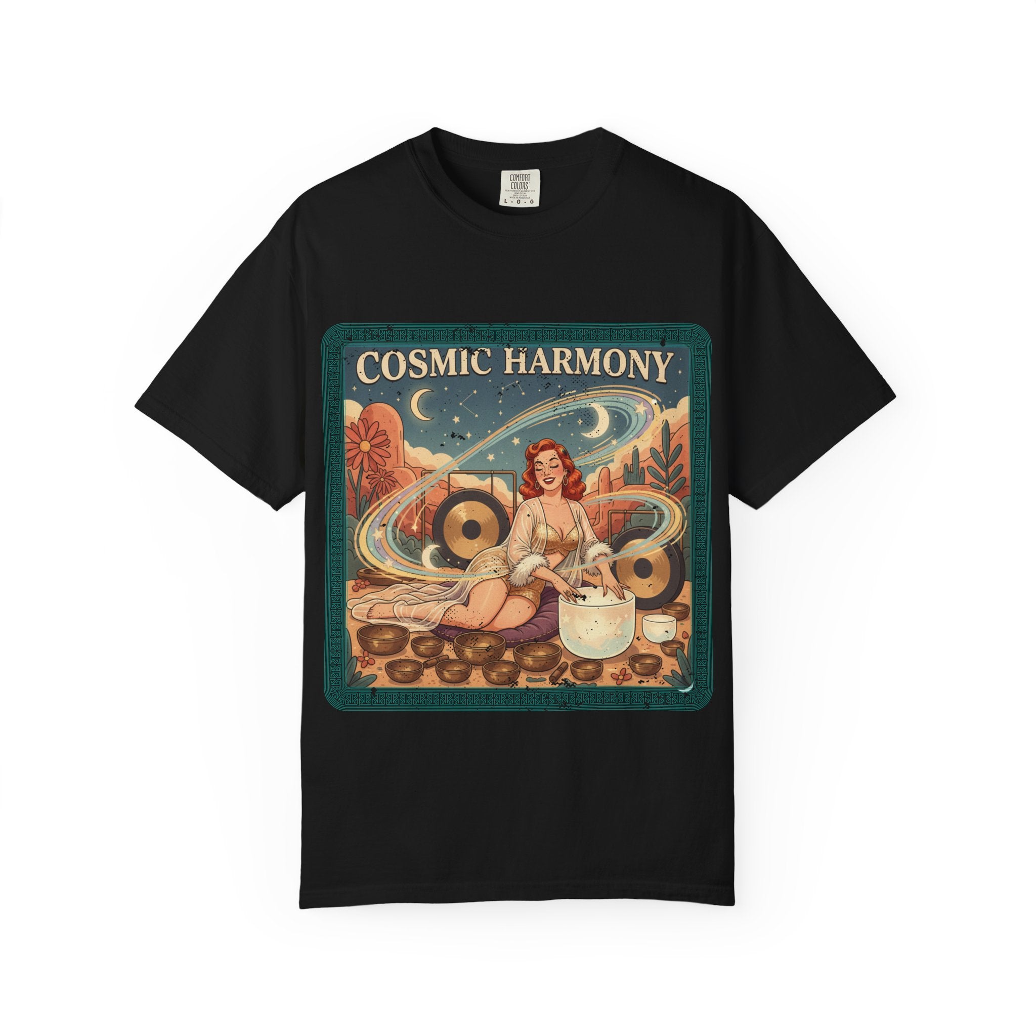 Cosmic Harmony Vintage T-Shirt – Retro Sound Healing Crystal Bowl Graphic Tee