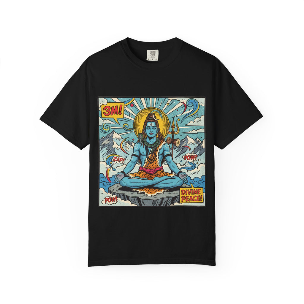 Divine Peace Shiva Pop Art T-Shirt – Retro Comic Meditating Deity Graphic Tee