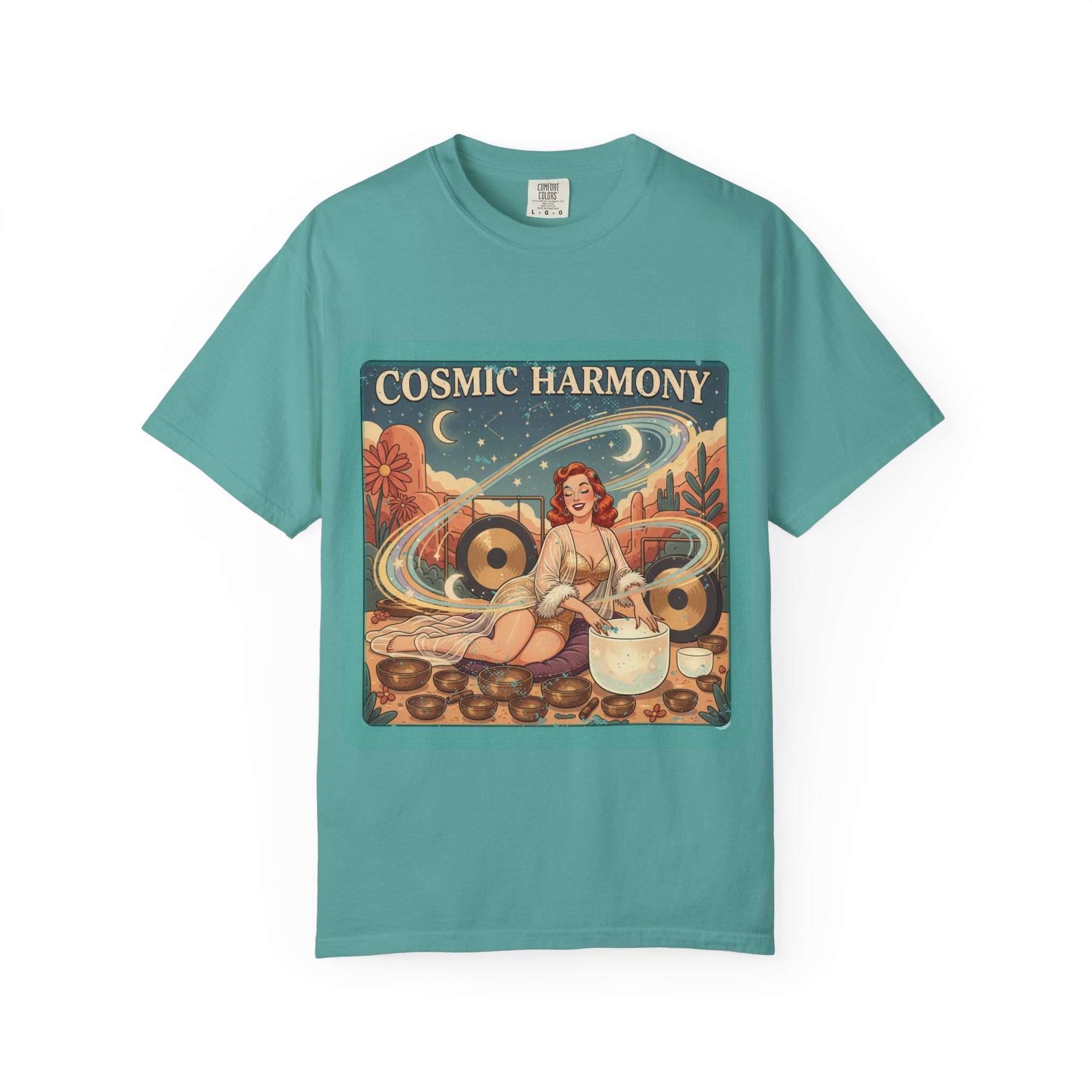 Cosmic Harmony Vintage T-Shirt – Retro Sound Healing Crystal Bowl Graphic Tee