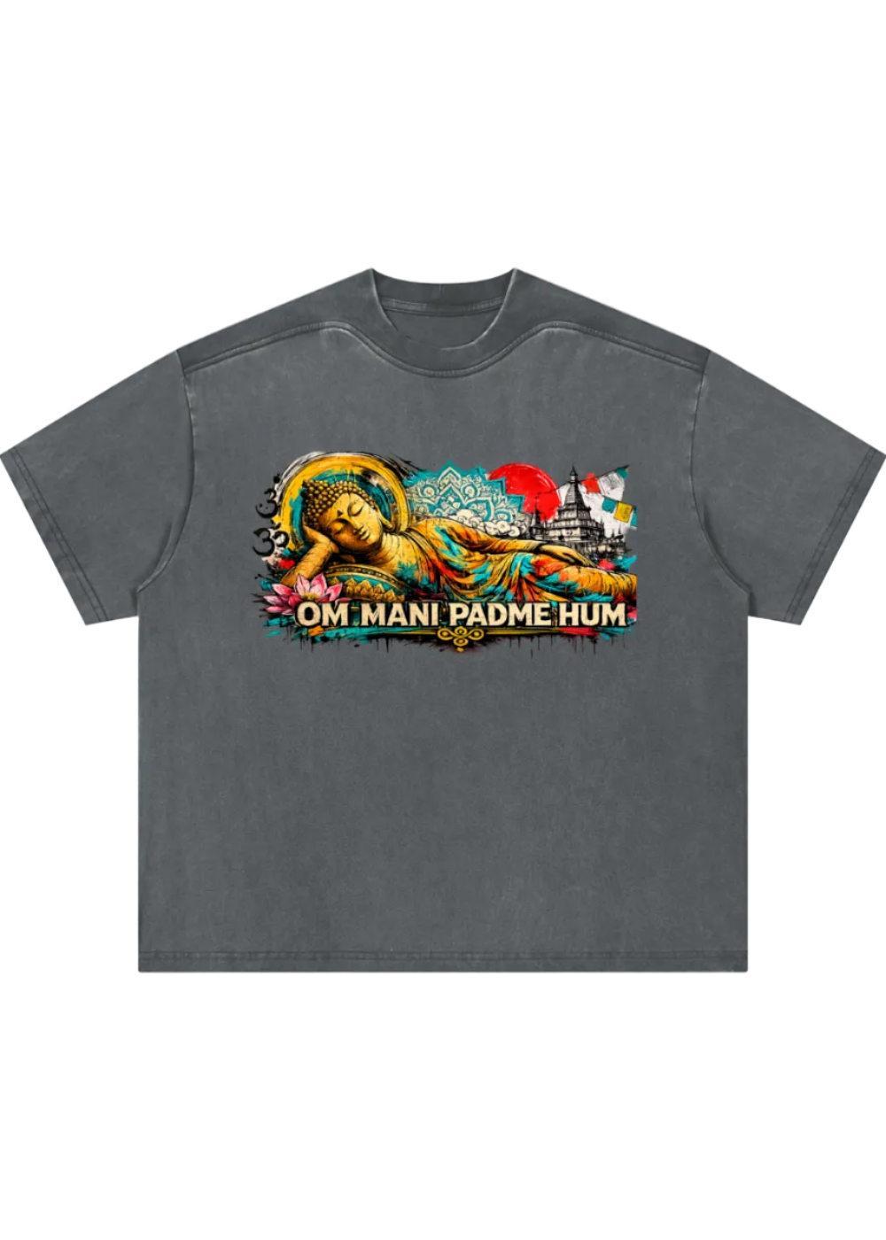 Om Mani Padme Hum Reclining Buddha Graffiti T-Shirt