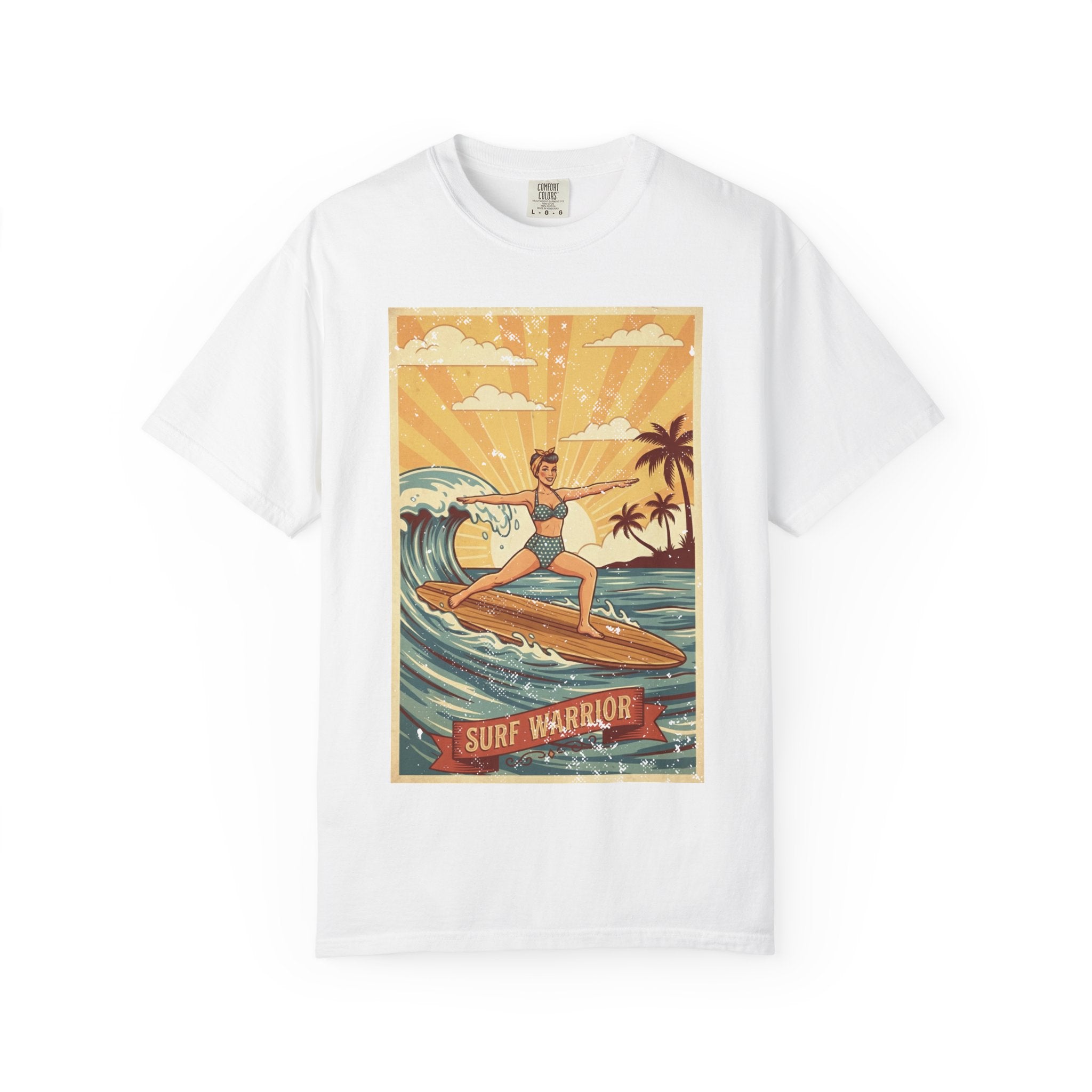 Surf Warrior Vintage T-Shirt – Retro Beach Yoga Warrior Pose Graphic Tee