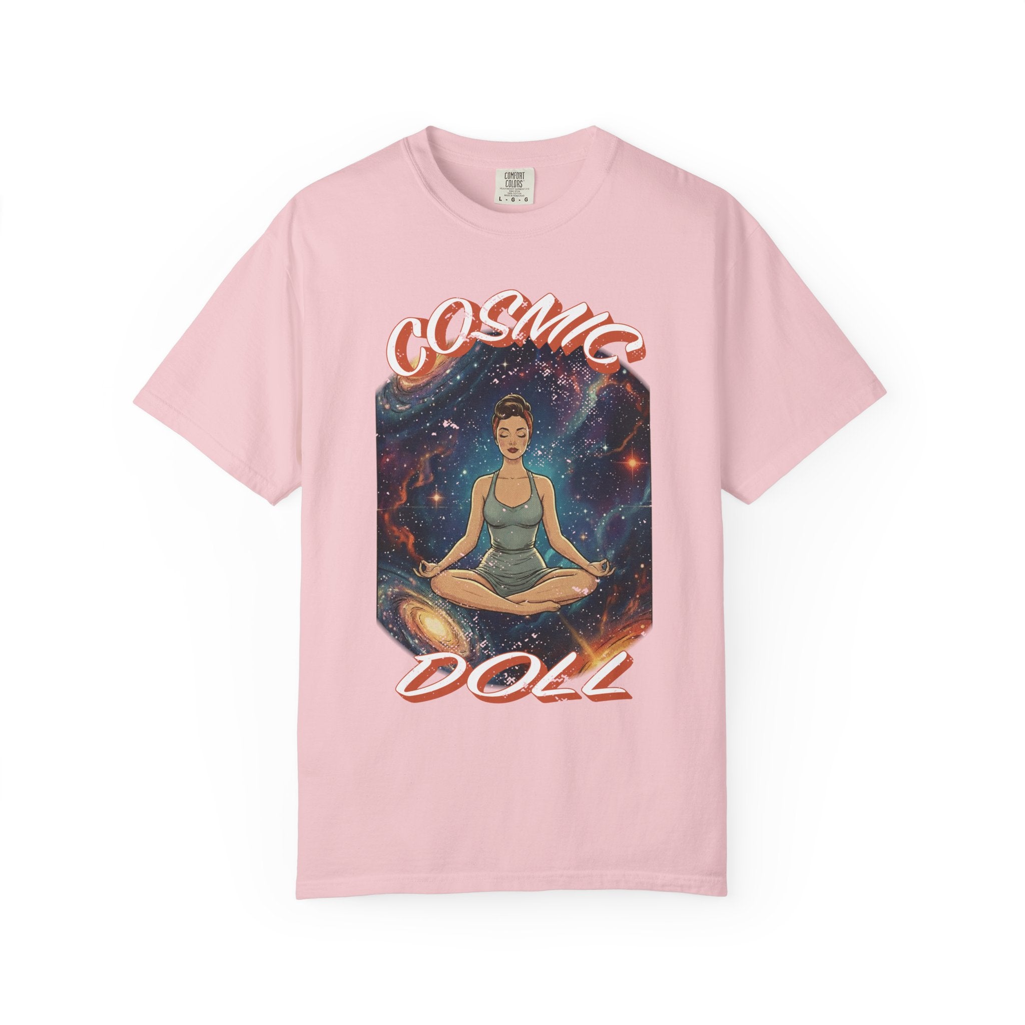 Cosmic Doll Retro Graphic T-Shirt – Vintage Galaxy Meditation Zen Tee