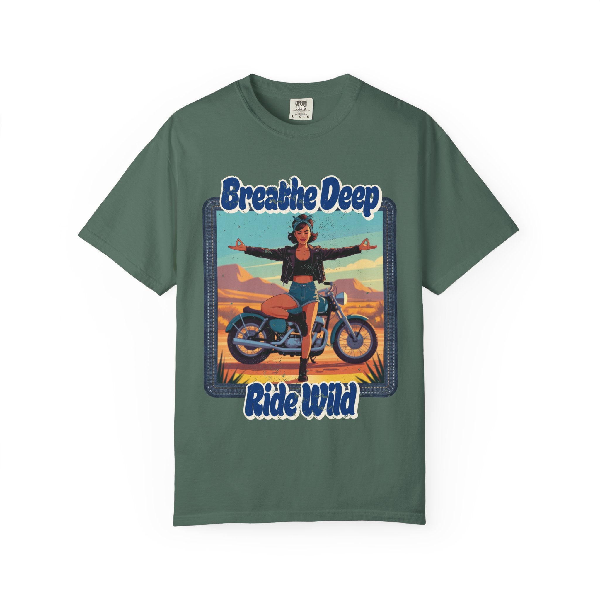 Breathe Deep Ride Wild T-Shirt – Vintage 1950s Biker Girl Yoga Graphic Tee