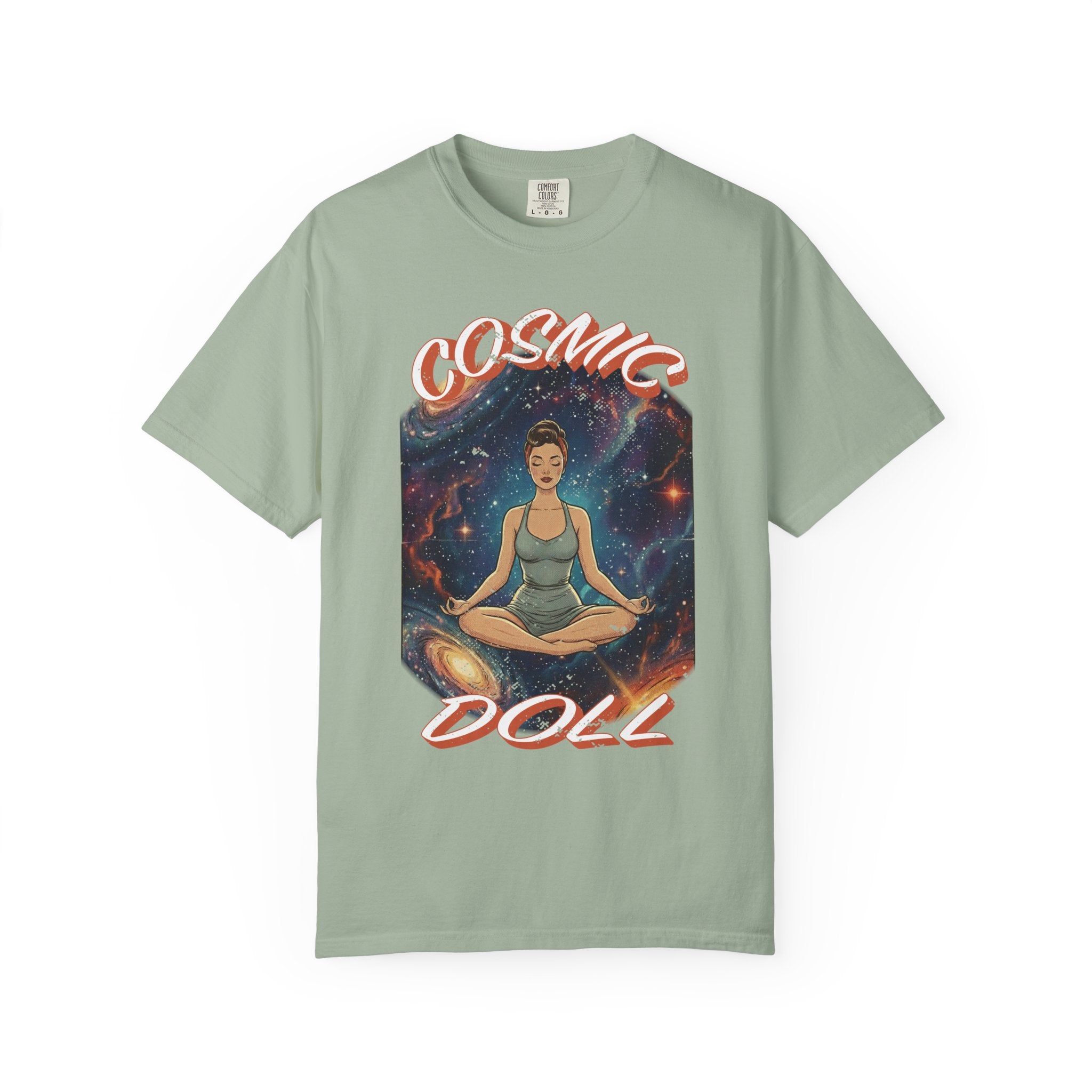 Cosmic Doll Retro Graphic T-Shirt – Vintage Galaxy Meditation Zen Tee