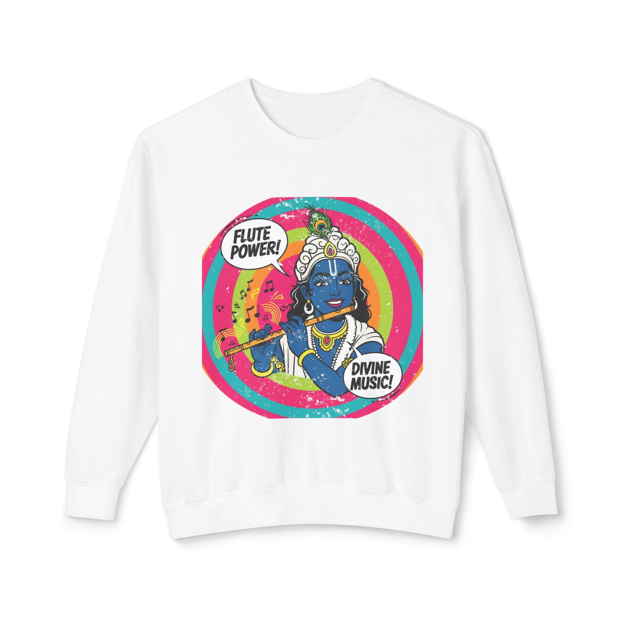 Flute Power Krishna Pop Art Sweatshirt – Retro Divine Music Psychedelic Pullover