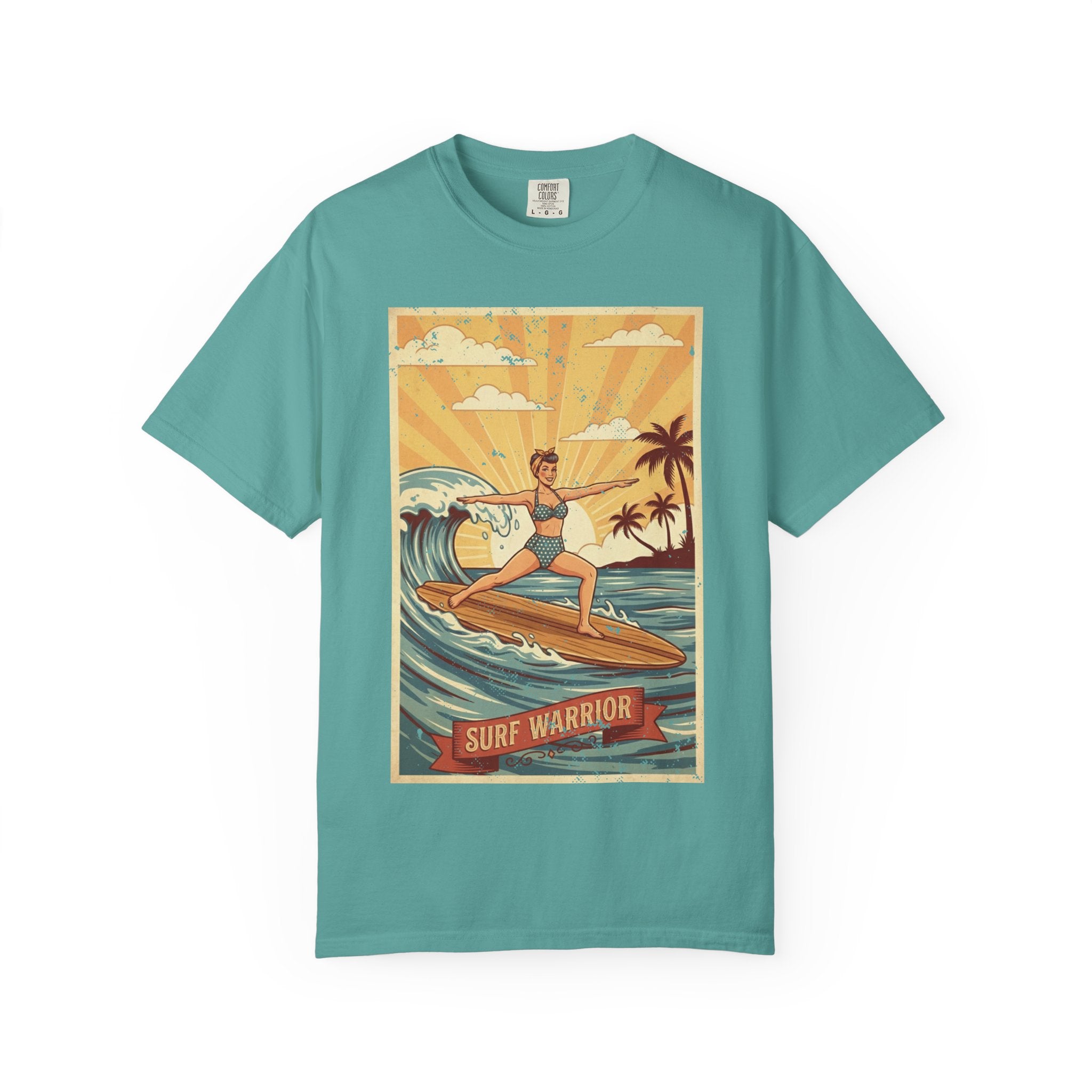 Surf Warrior Vintage T-Shirt – Retro Beach Yoga Warrior Pose Graphic Tee