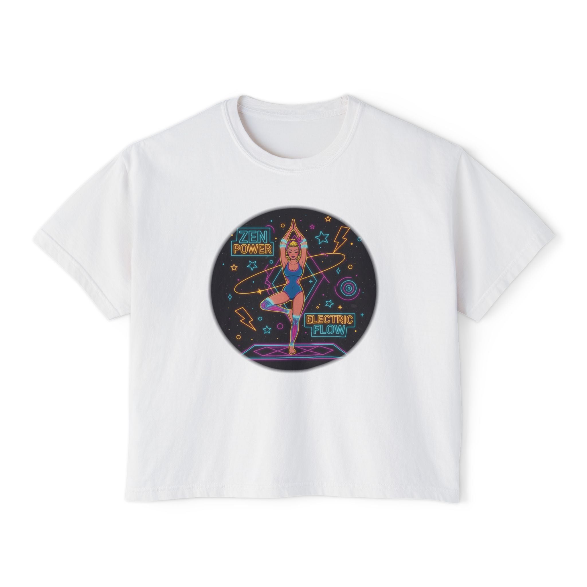 Zen Power Electric Flow T-Shirt – Retro Neon Graphic Yoga Tee