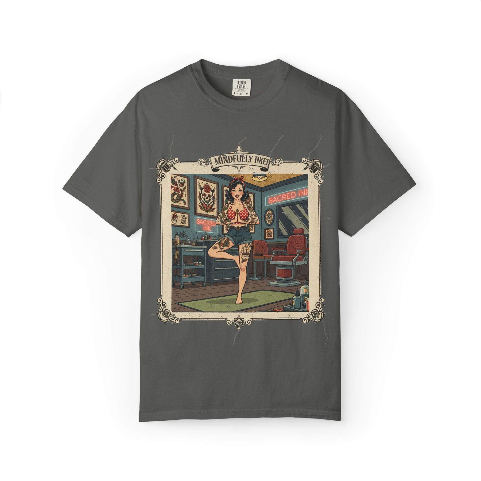 Mindfully Inked Retro T-Shirt – Vintage Tattoo Artist Yoga Graphic Tee