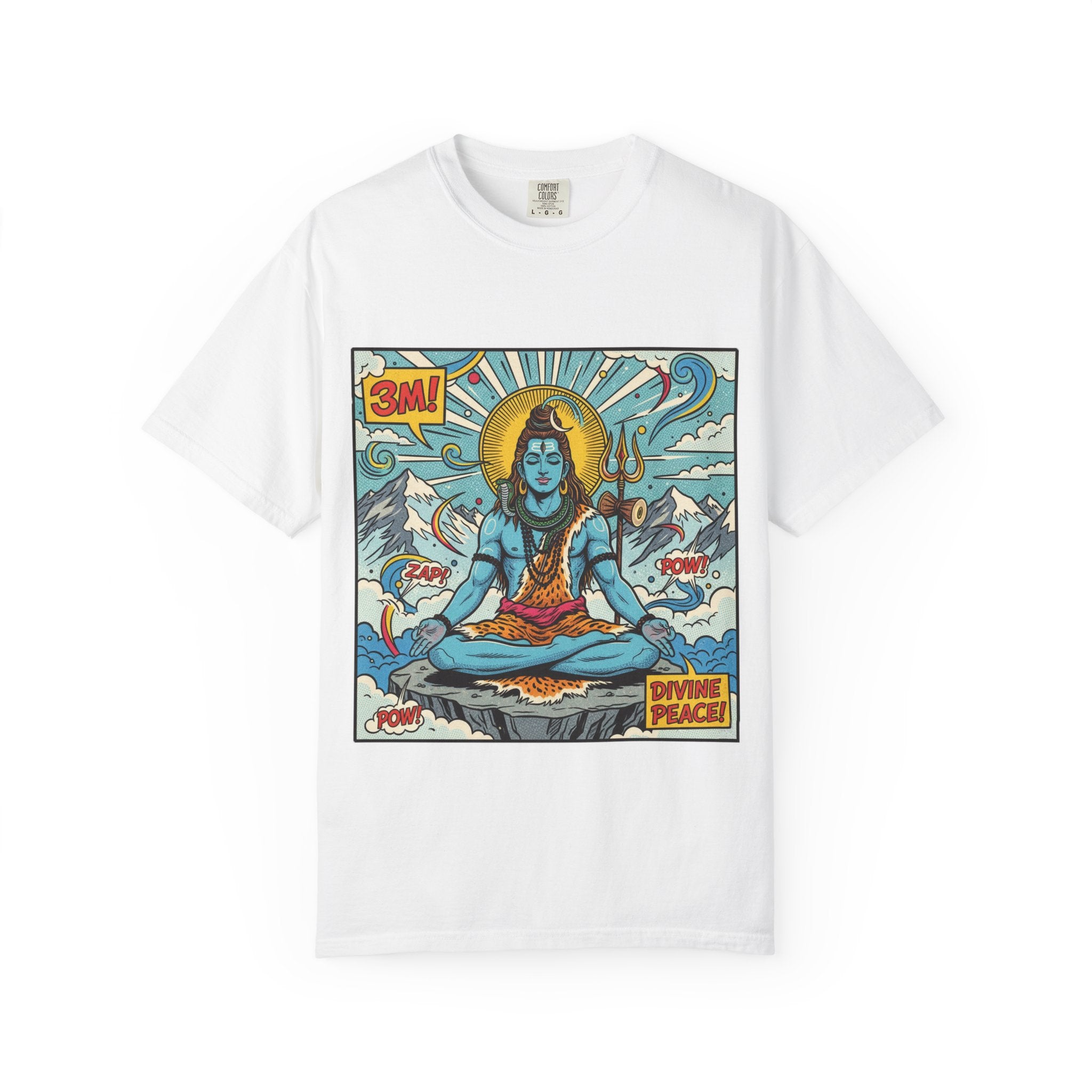 Divine Peace Shiva Pop Art T-Shirt – Retro Comic Meditating Deity Graphic Tee