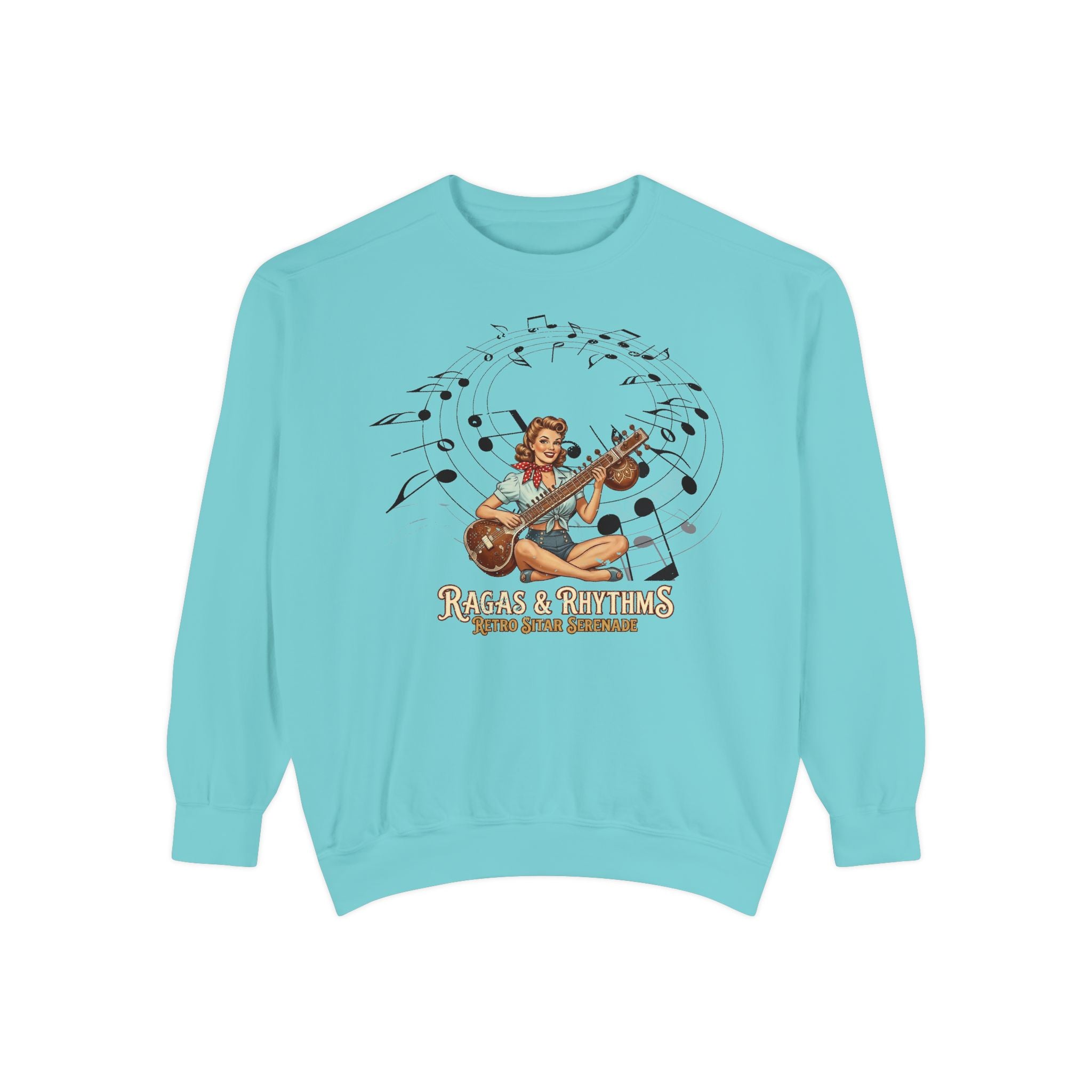Ragas & Rhythms Retro Sweatshirt – Vintage Sitar Serenade Graphic Pullover