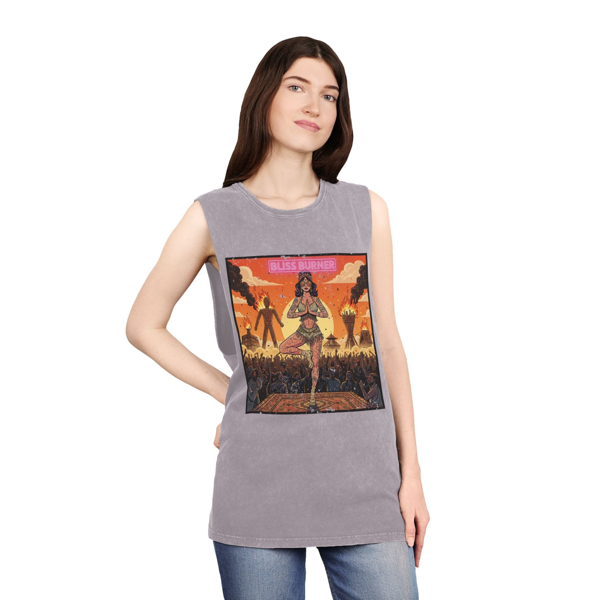 Bliss Burner Stonewashed Tank Top – Burning Man Yoga Pinup Festival Art