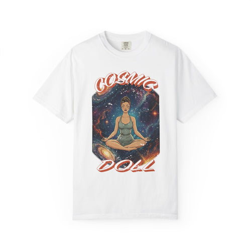 Cosmic Doll Retro Graphic T-Shirt – Vintage Galaxy Meditation Zen Tee