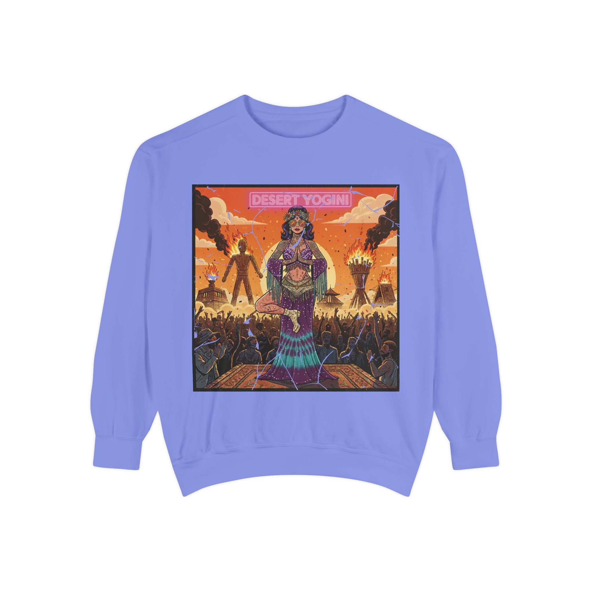 Desert Yogini Retro Sweatshirt – Vintage Festival Style Yoga Pullover – Boho Comic Art Graphic Tee
