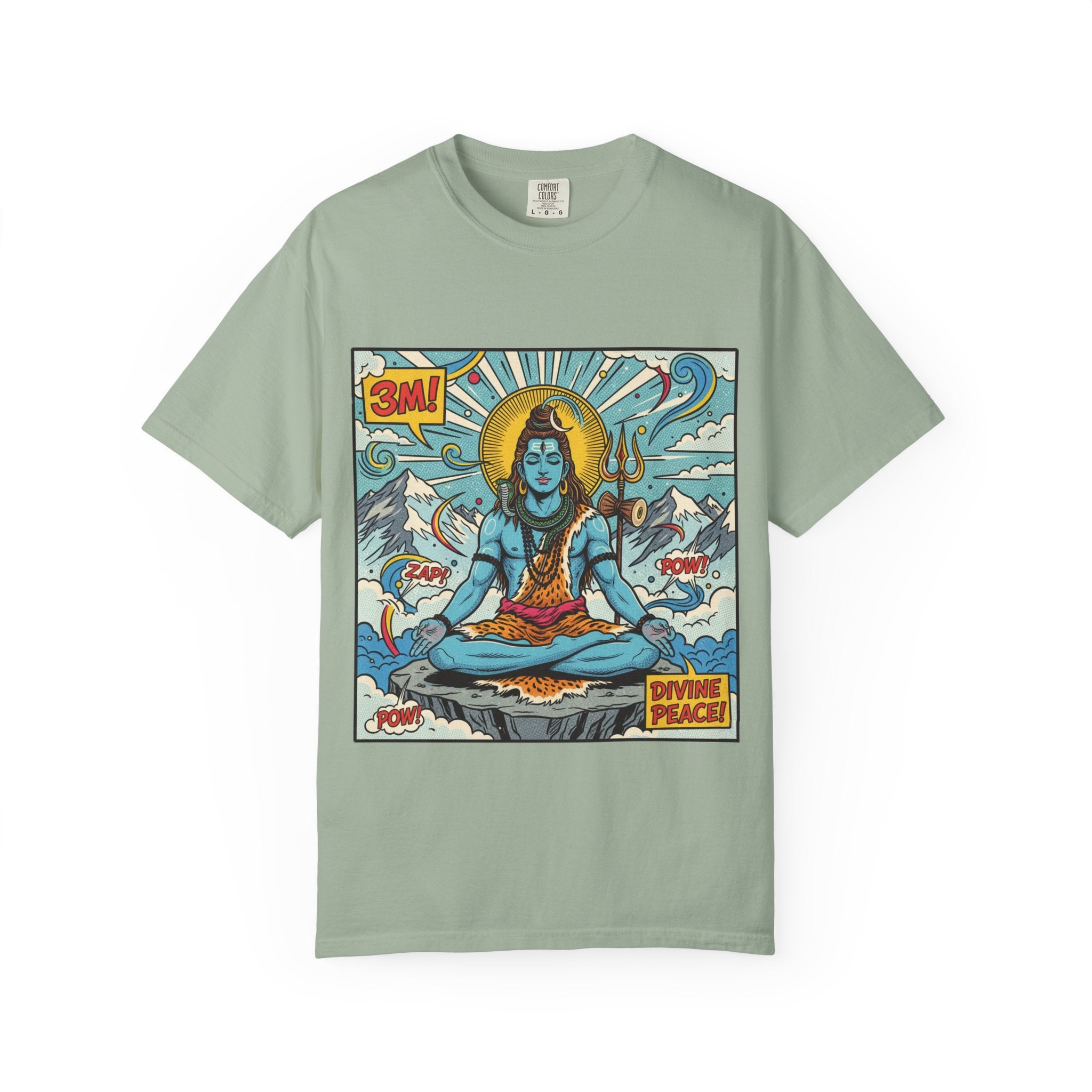 Divine Peace Shiva Pop Art T-Shirt – Retro Comic Meditating Deity Graphic Tee