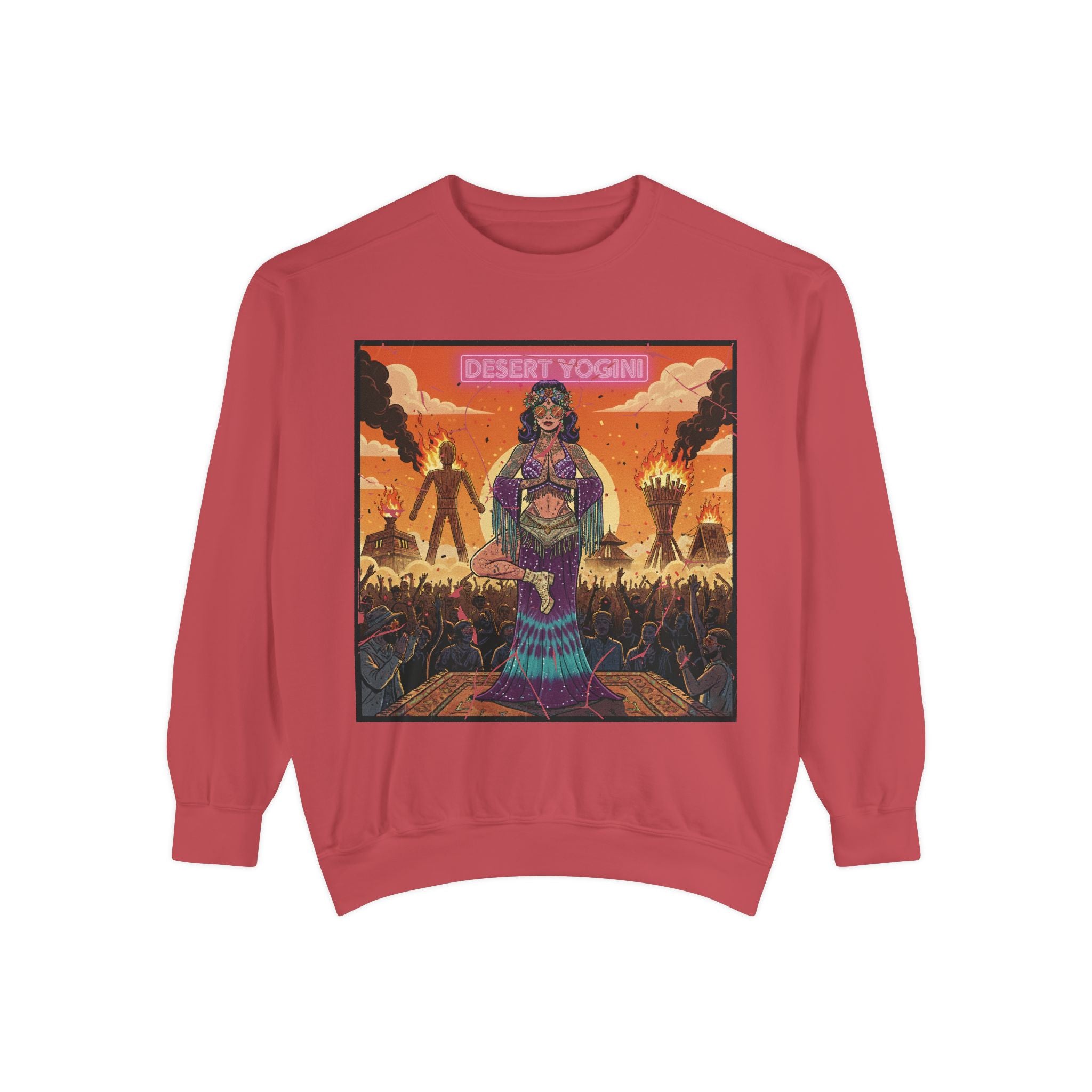 Desert Yogini Retro Sweatshirt – Vintage Festival Style Yoga Pullover – Boho Comic Art Graphic Tee