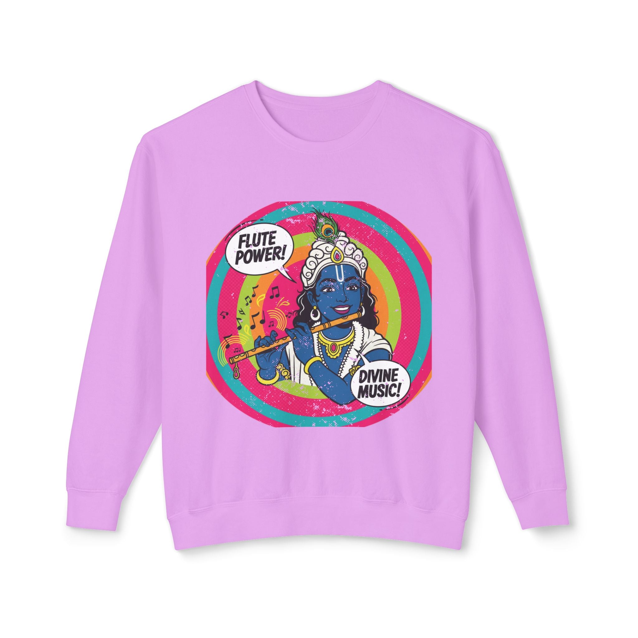 Flute Power Krishna Pop Art Sweatshirt – Retro Divine Music Psychedelic Pullover