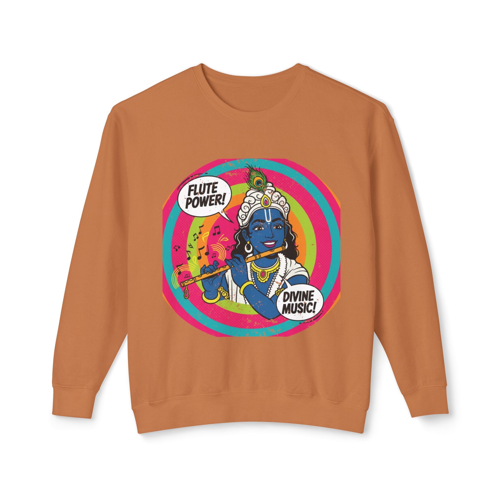 Flute Power Krishna Pop Art Sweatshirt – Retro Divine Music Psychedelic Pullover