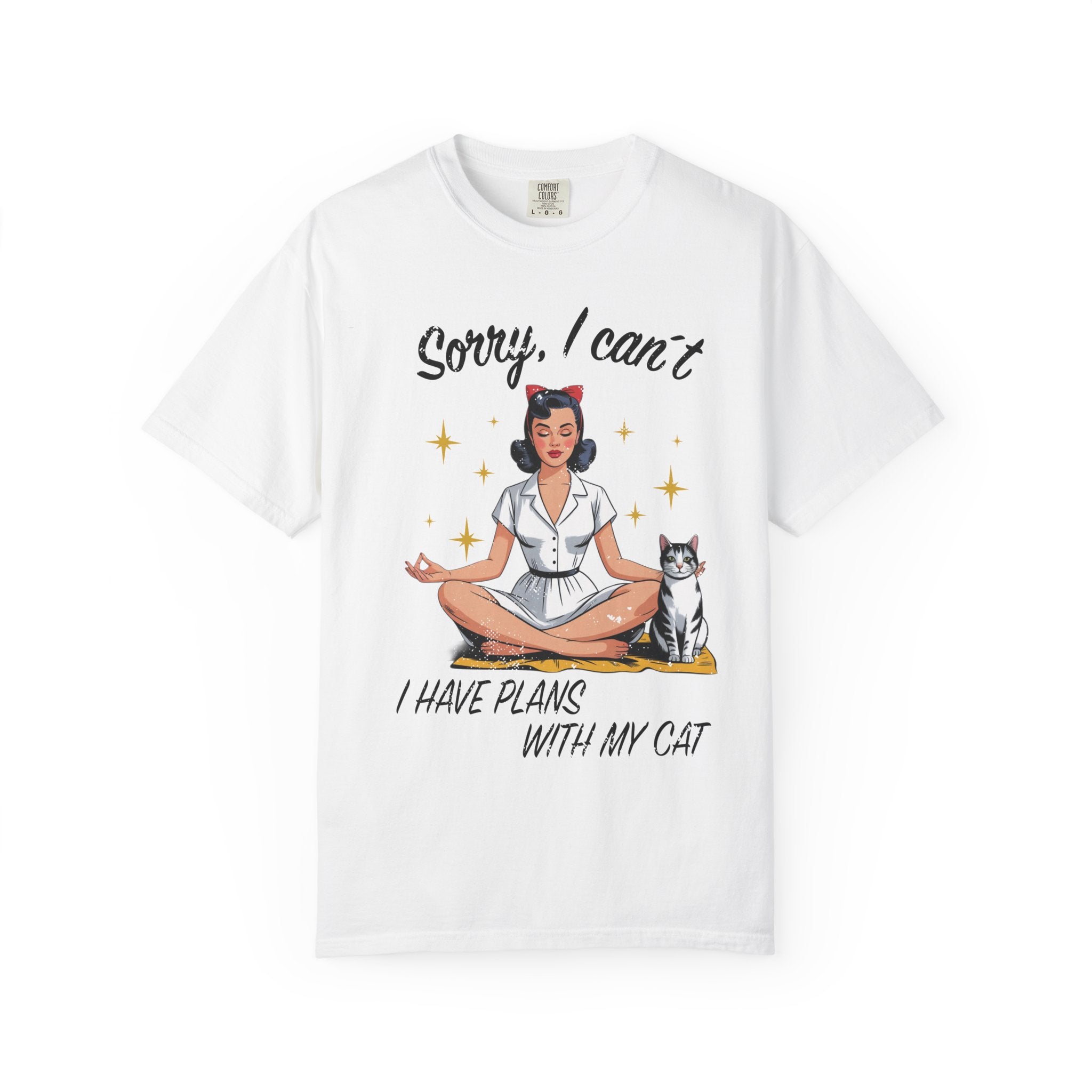Funny Retro Pinup Cat T-Shirt - "Sorry, I Can’t, I Have Plans With My Cat" Vintage Graphic Tee