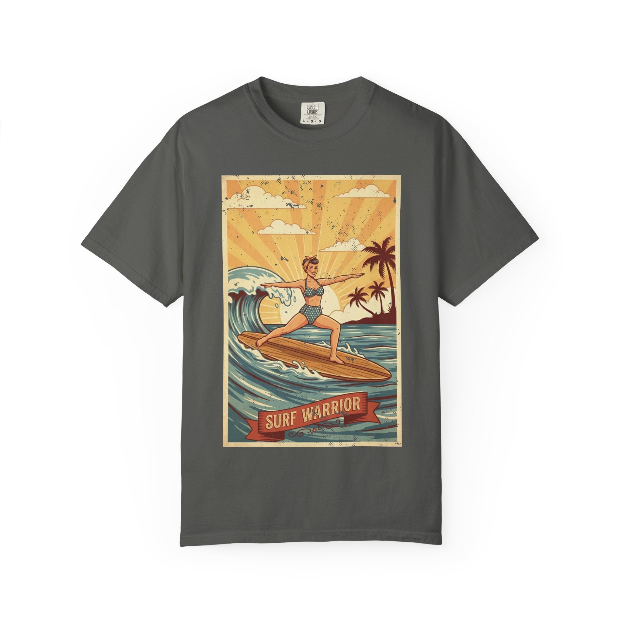 Surf Warrior Vintage T-Shirt – Retro Beach Yoga Warrior Pose Graphic Tee