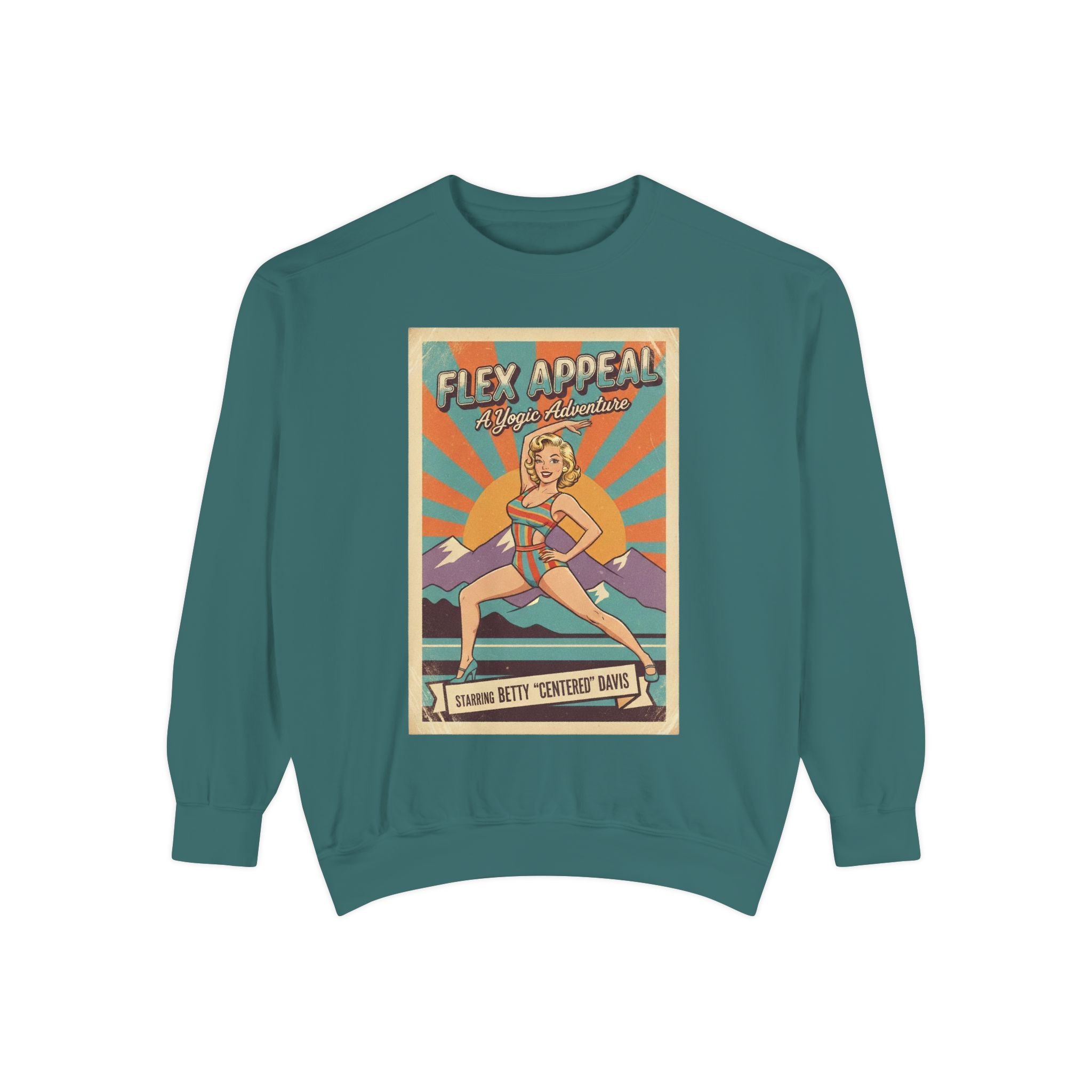 Flex Appeal Vintage Yoga Sweatshirt – Retro 1950s Yogic Adventure Pullover