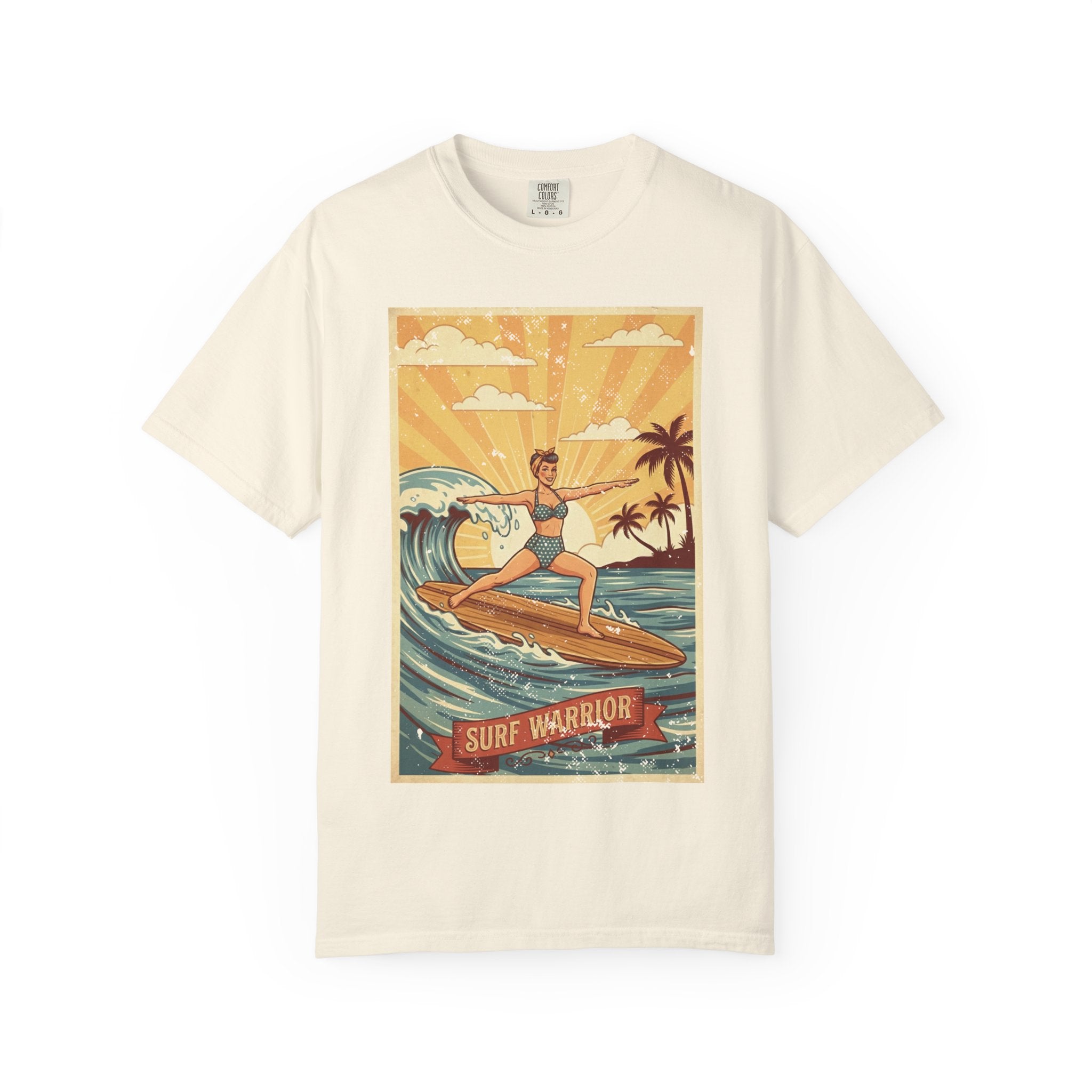 Surf Warrior Vintage T-Shirt – Retro Beach Yoga Warrior Pose Graphic Tee