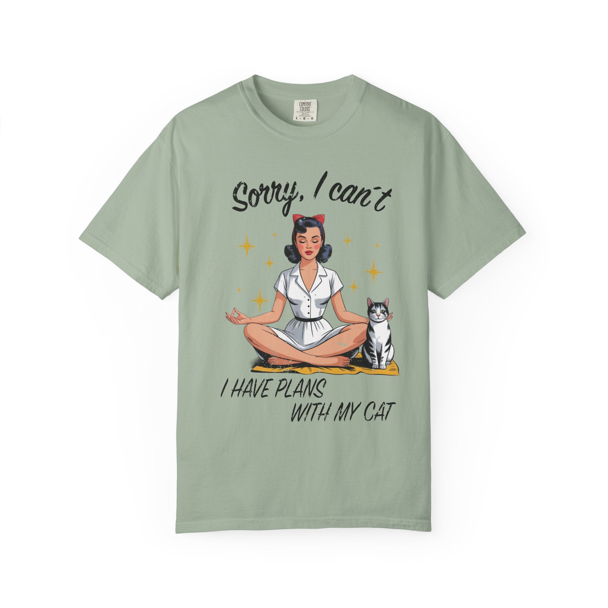 Funny Retro Pinup Cat T-Shirt - "Sorry, I Can’t, I Have Plans With My Cat" Vintage Graphic Tee