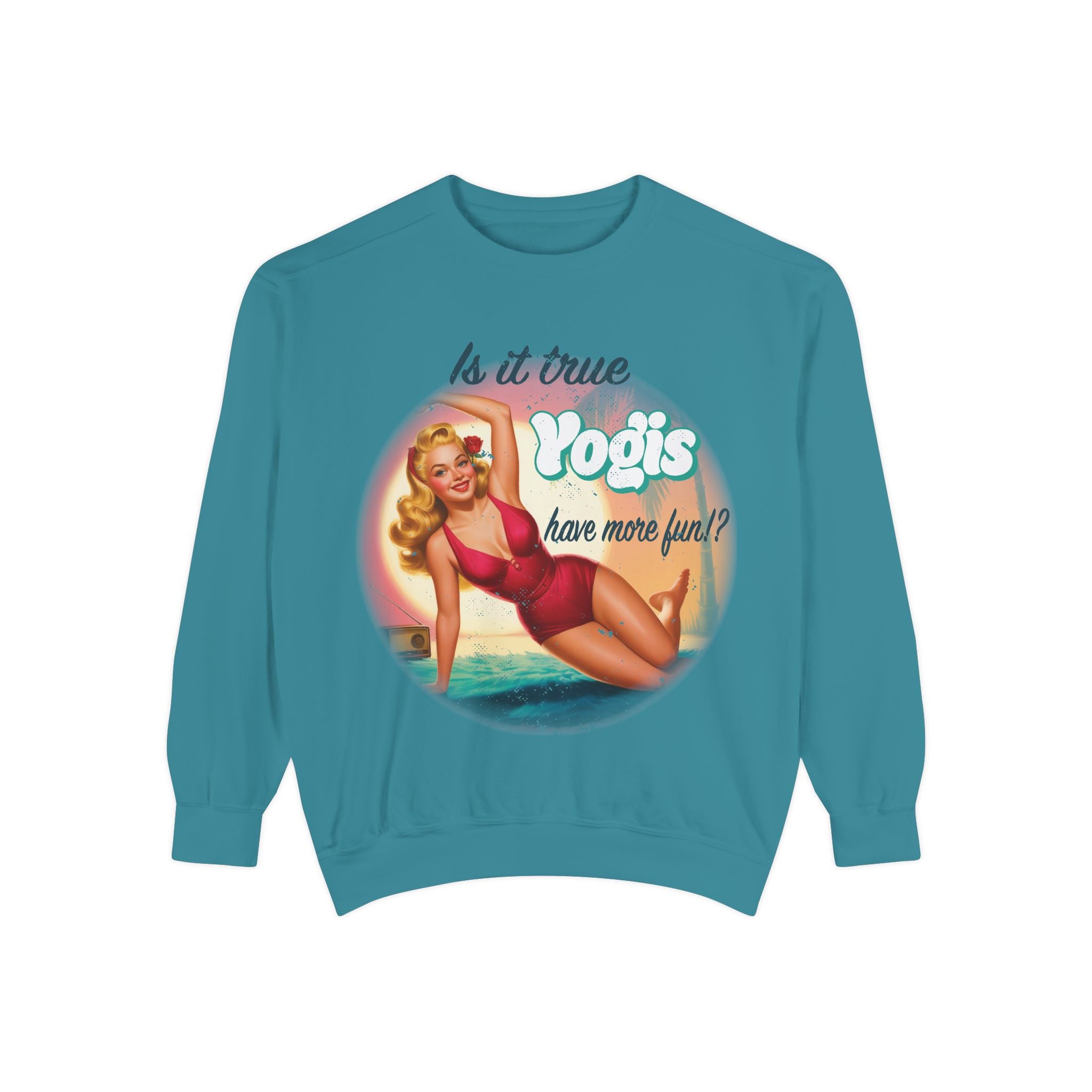"Yogis Have More Fun" Vintage Pin-Up Sweatshirt – Retro Beach Aesthetic Pullover