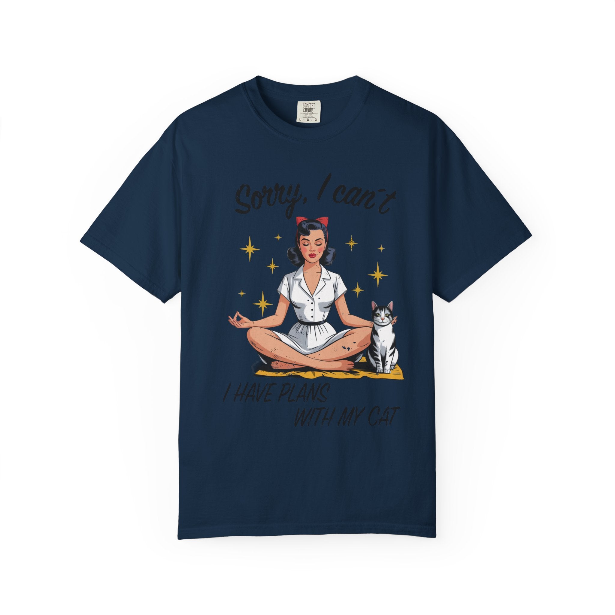 Funny Retro Pinup Cat T-Shirt - "Sorry, I Can’t, I Have Plans With My Cat" Vintage Graphic Tee