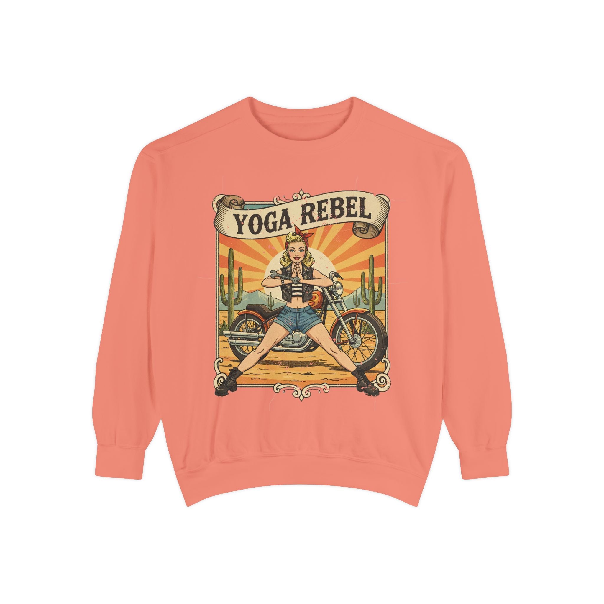 Yoga Rebel Retro Sweatshirt – Vintage Biker Girl Motorcycle Graphic Pullover