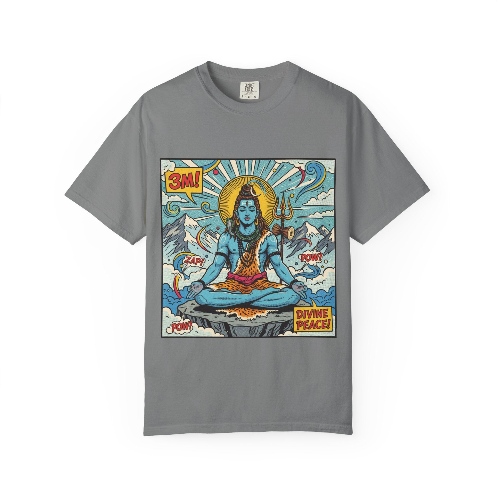 Divine Peace Shiva Pop Art T-Shirt – Retro Comic Meditating Deity Graphic Tee