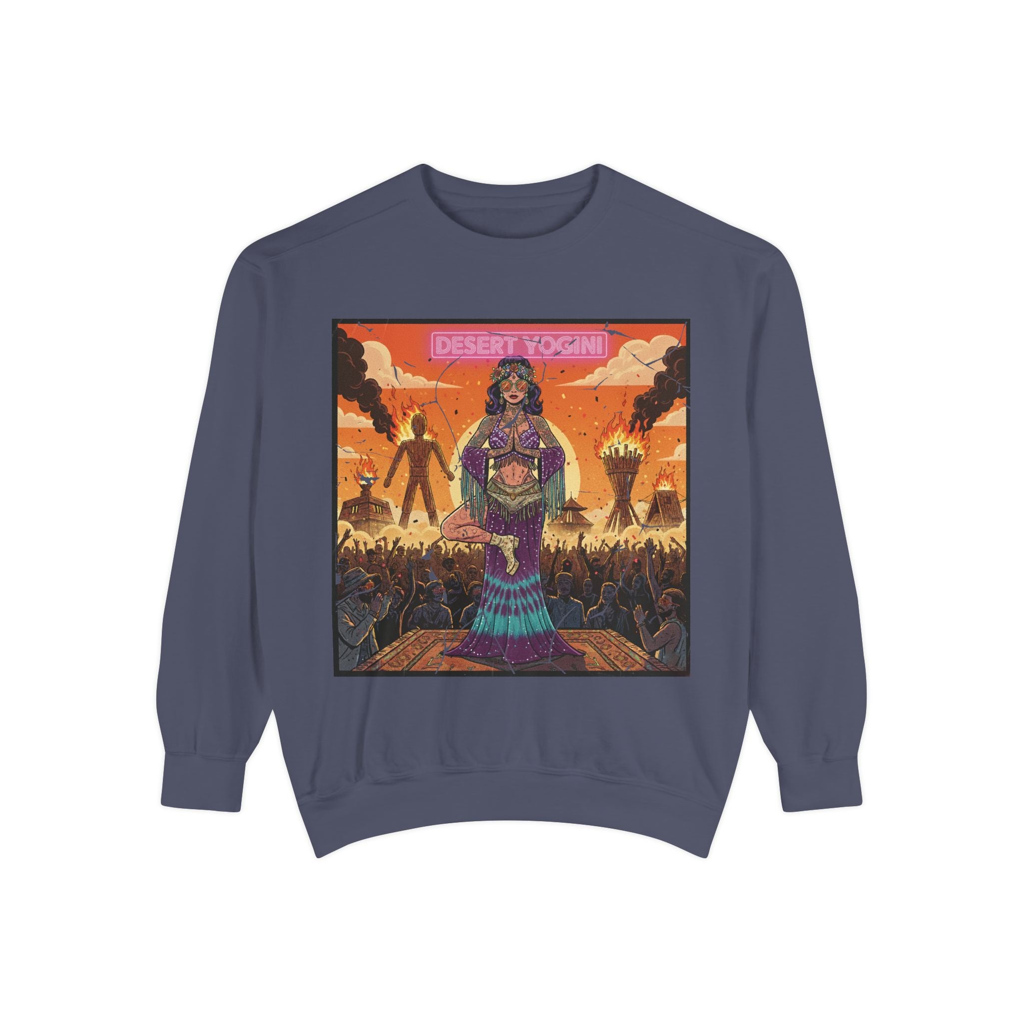 Desert Yogini Retro Sweatshirt – Vintage Festival Style Yoga Pullover – Boho Comic Art Graphic Tee