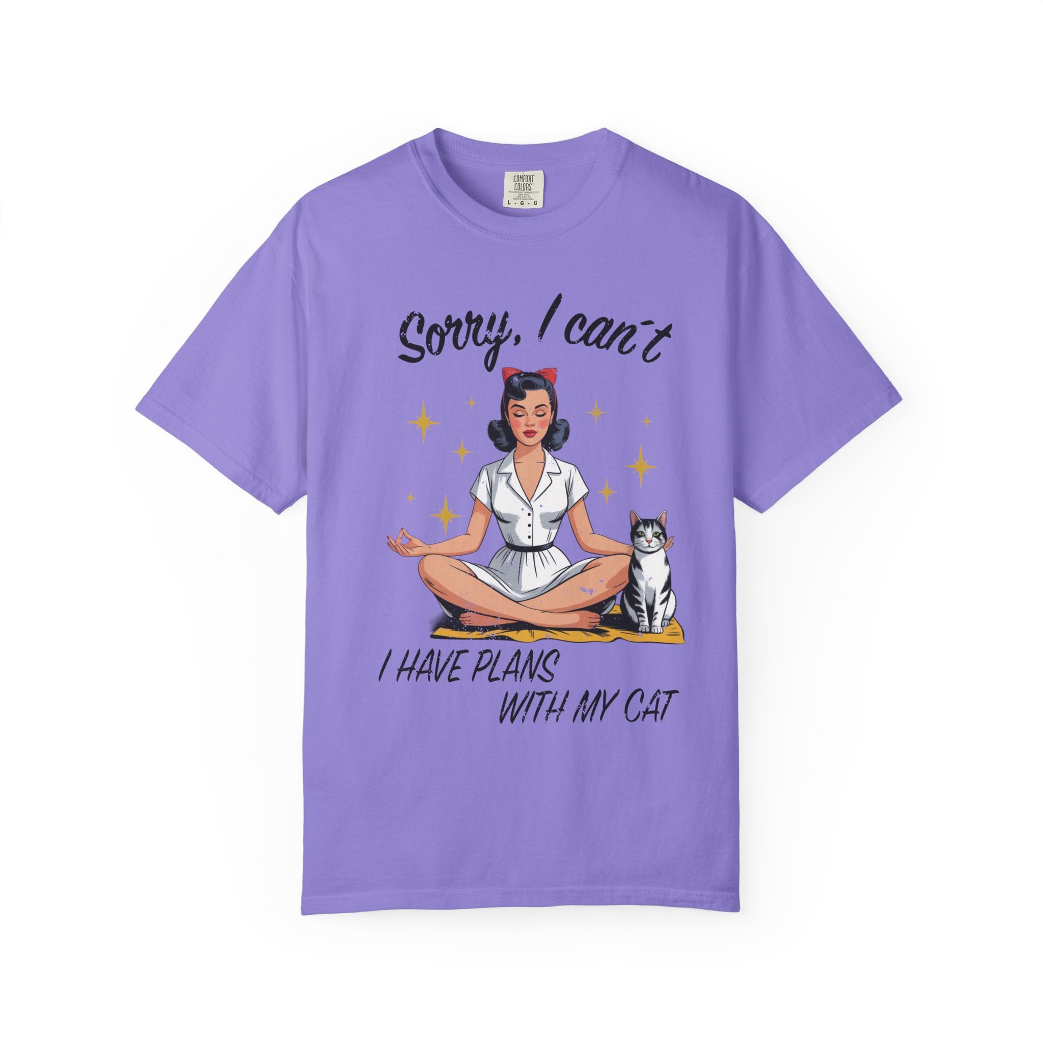 Funny Retro Pinup Cat T-Shirt - "Sorry, I Can’t, I Have Plans With My Cat" Vintage Graphic Tee
