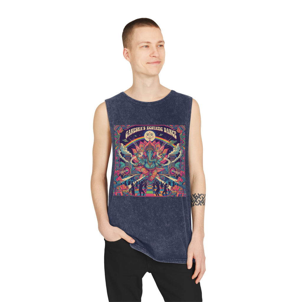 Ganesha’s Ecstatic Dance Stonewashed Tank Top – Psychedelic Festival Rave Graphic Tee