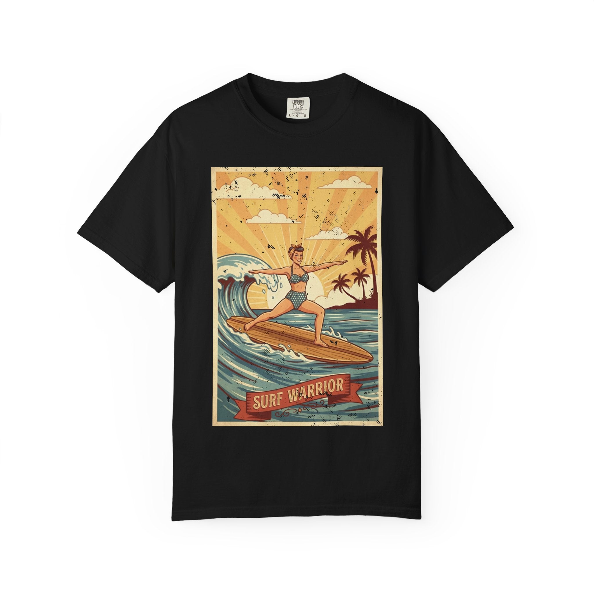 Surf Warrior Vintage T-Shirt – Retro Beach Yoga Warrior Pose Graphic Tee