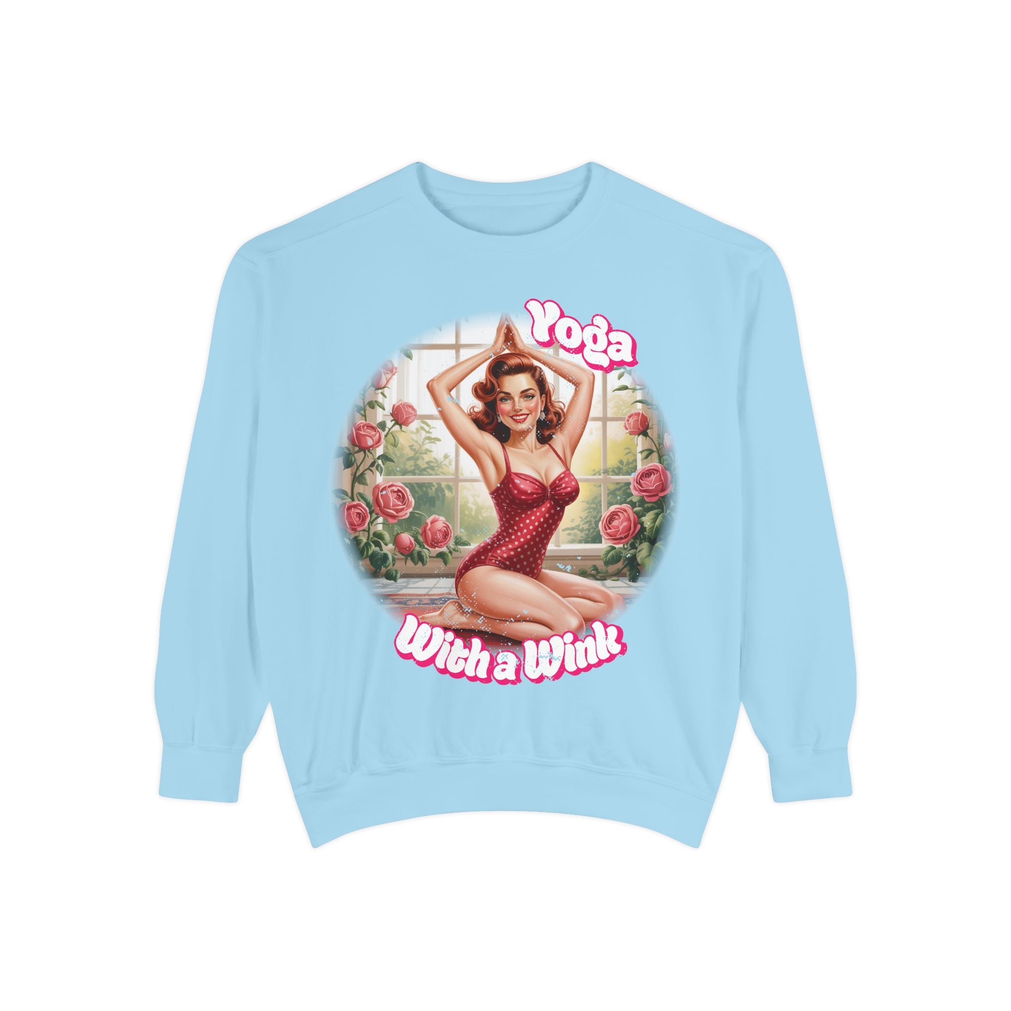 Retro Pin-Up Yoga Crewneck for Vintage Style & Spiritual Vibes