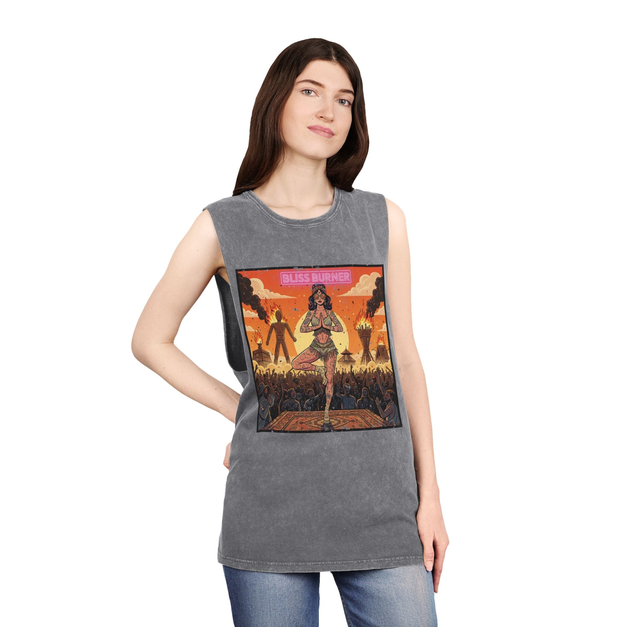 Bliss Burner Stonewashed Tank Top – Burning Man Yoga Pinup Festival Art