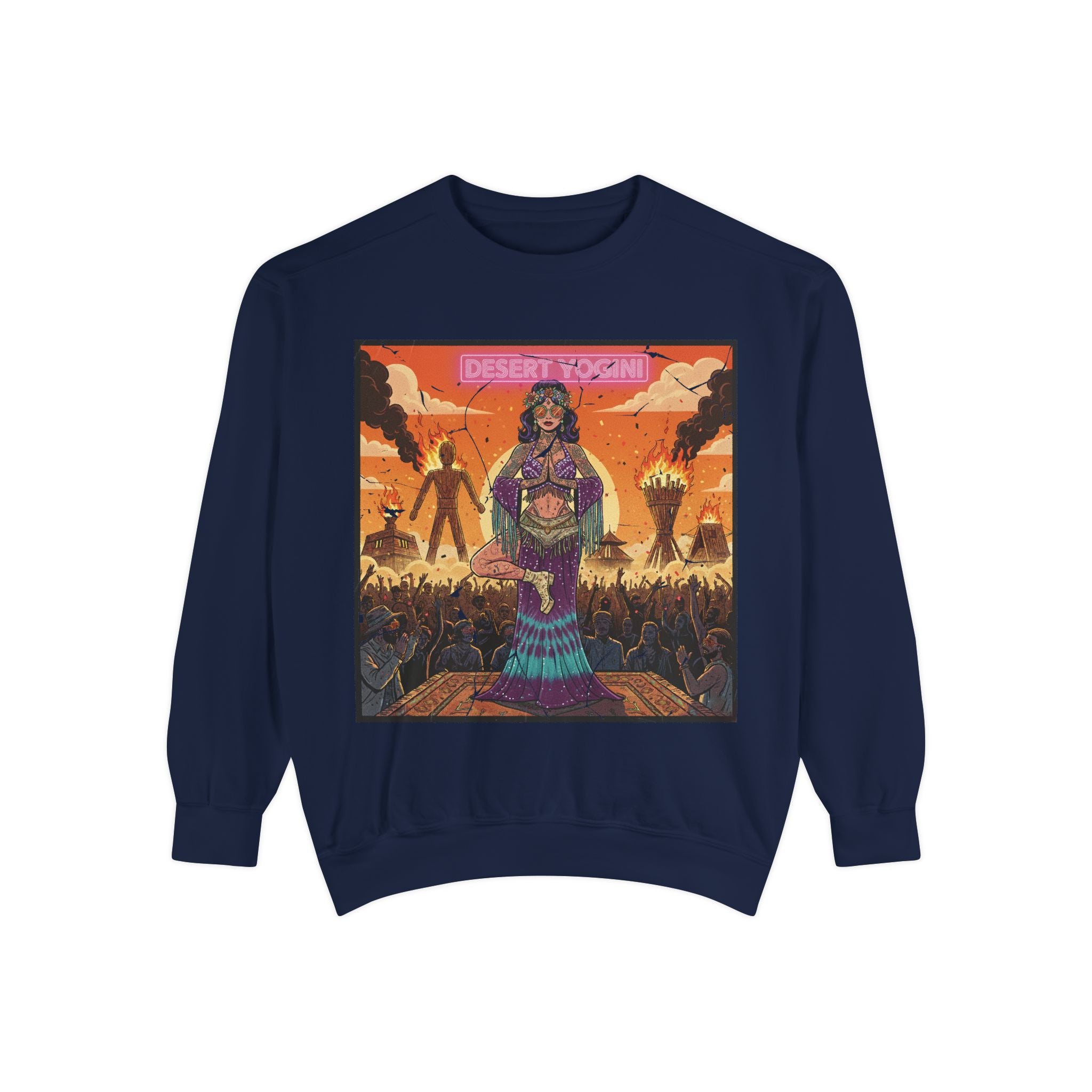 Desert Yogini Retro Sweatshirt – Vintage Festival Style Yoga Pullover – Boho Comic Art Graphic Tee