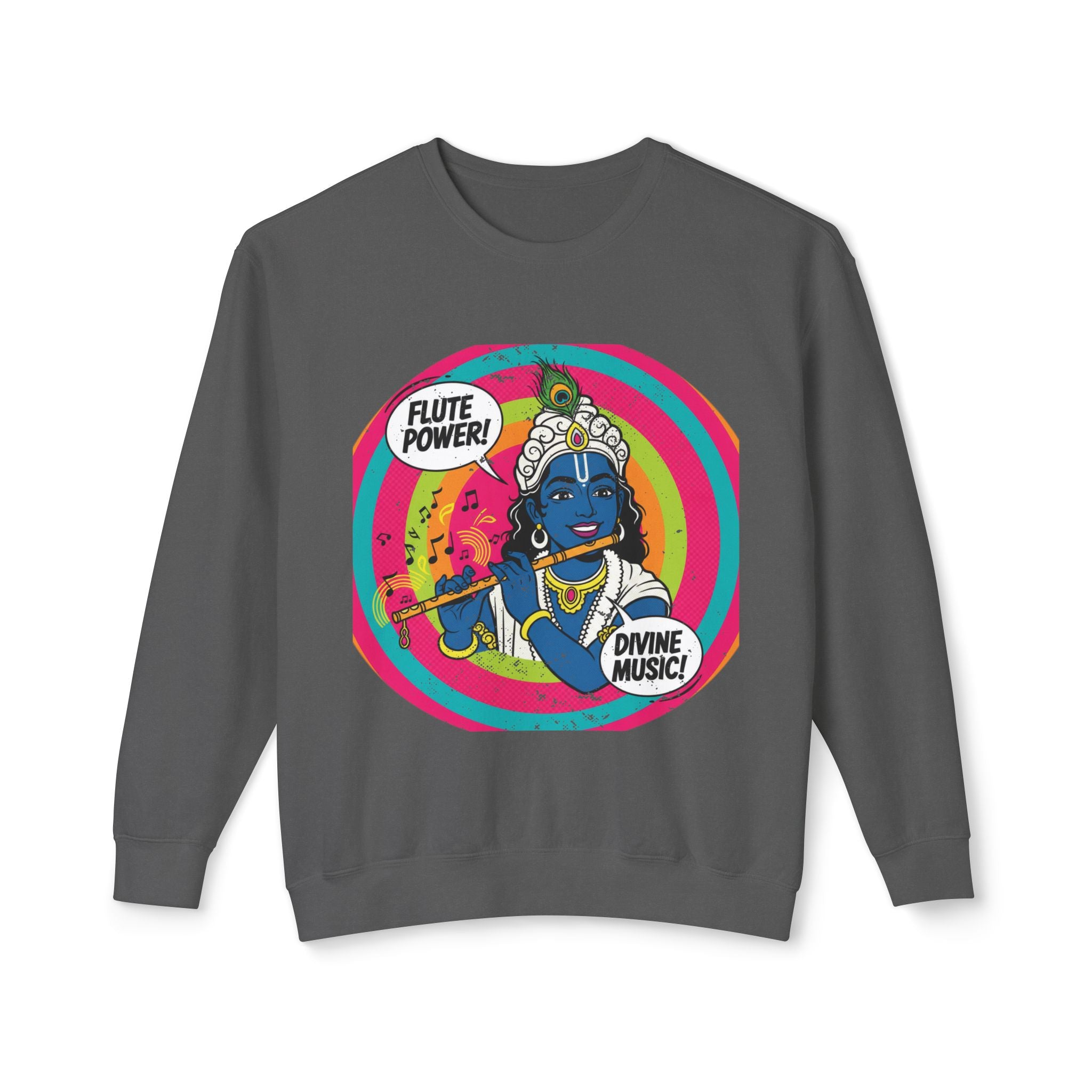 Flute Power Krishna Pop Art Sweatshirt – Retro Divine Music Psychedelic Pullover