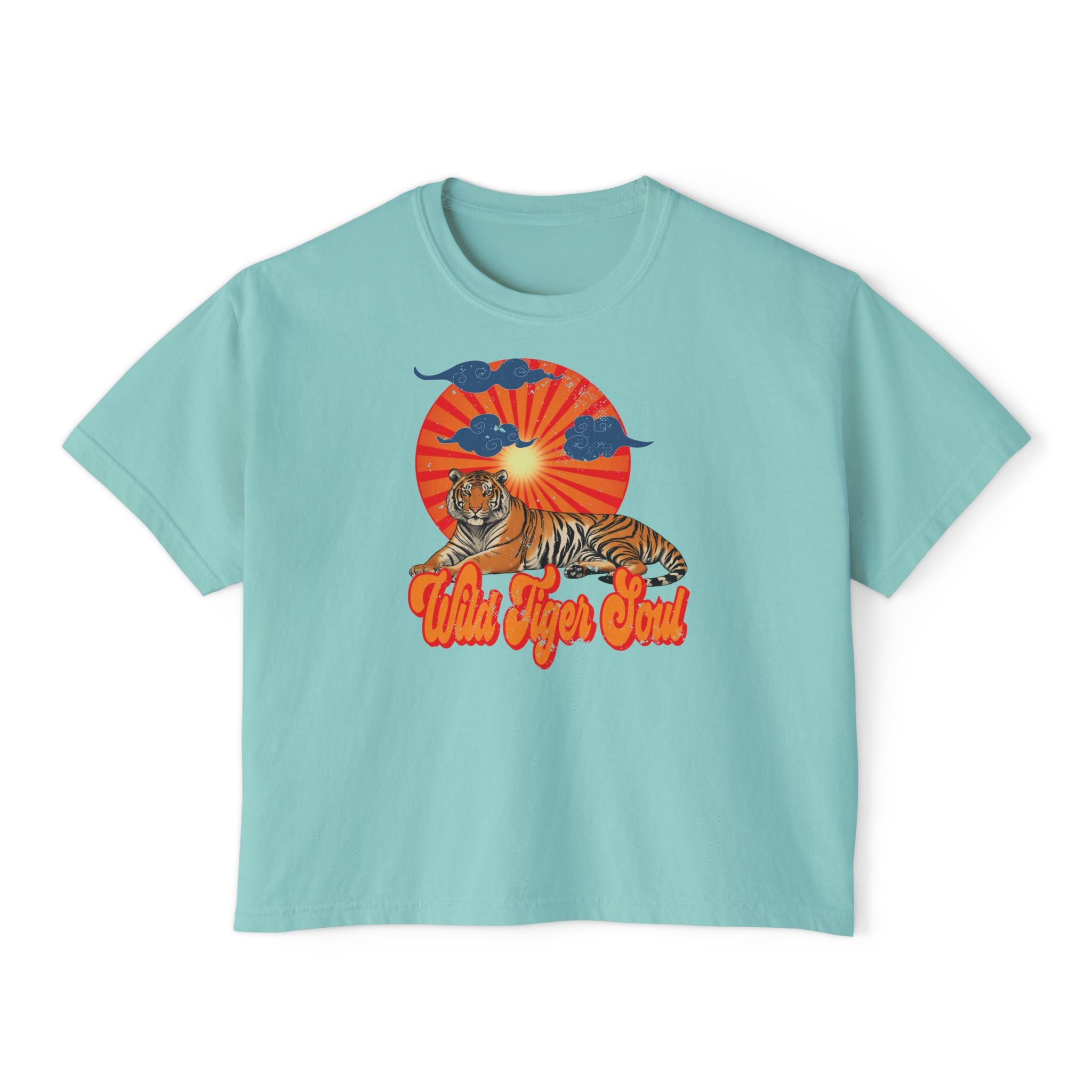 Wild Tiger Soul Retro T-Shirt – Vintage Sunburst Boho Oversized Graphic Tee