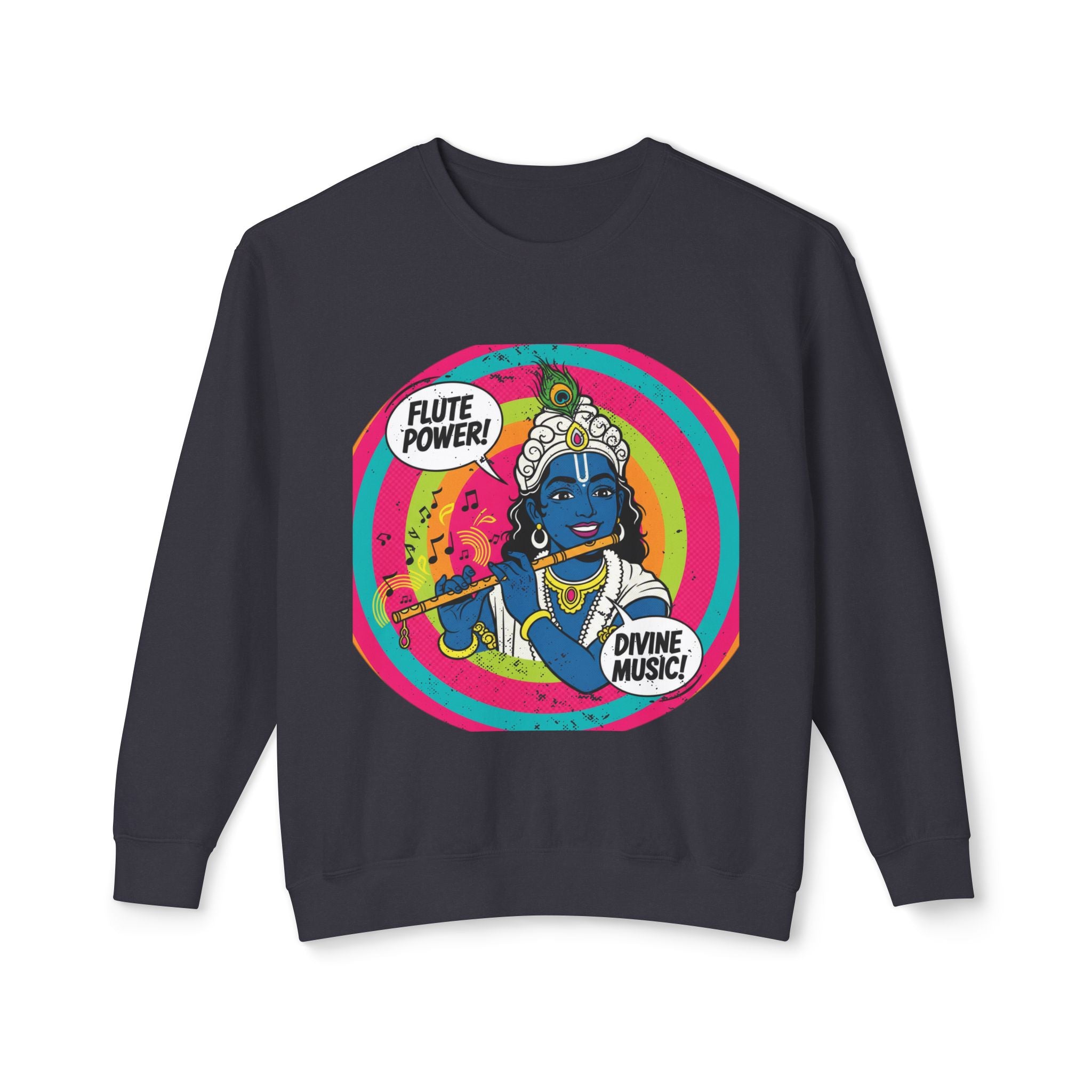 Flute Power Krishna Pop Art Sweatshirt – Retro Divine Music Psychedelic Pullover