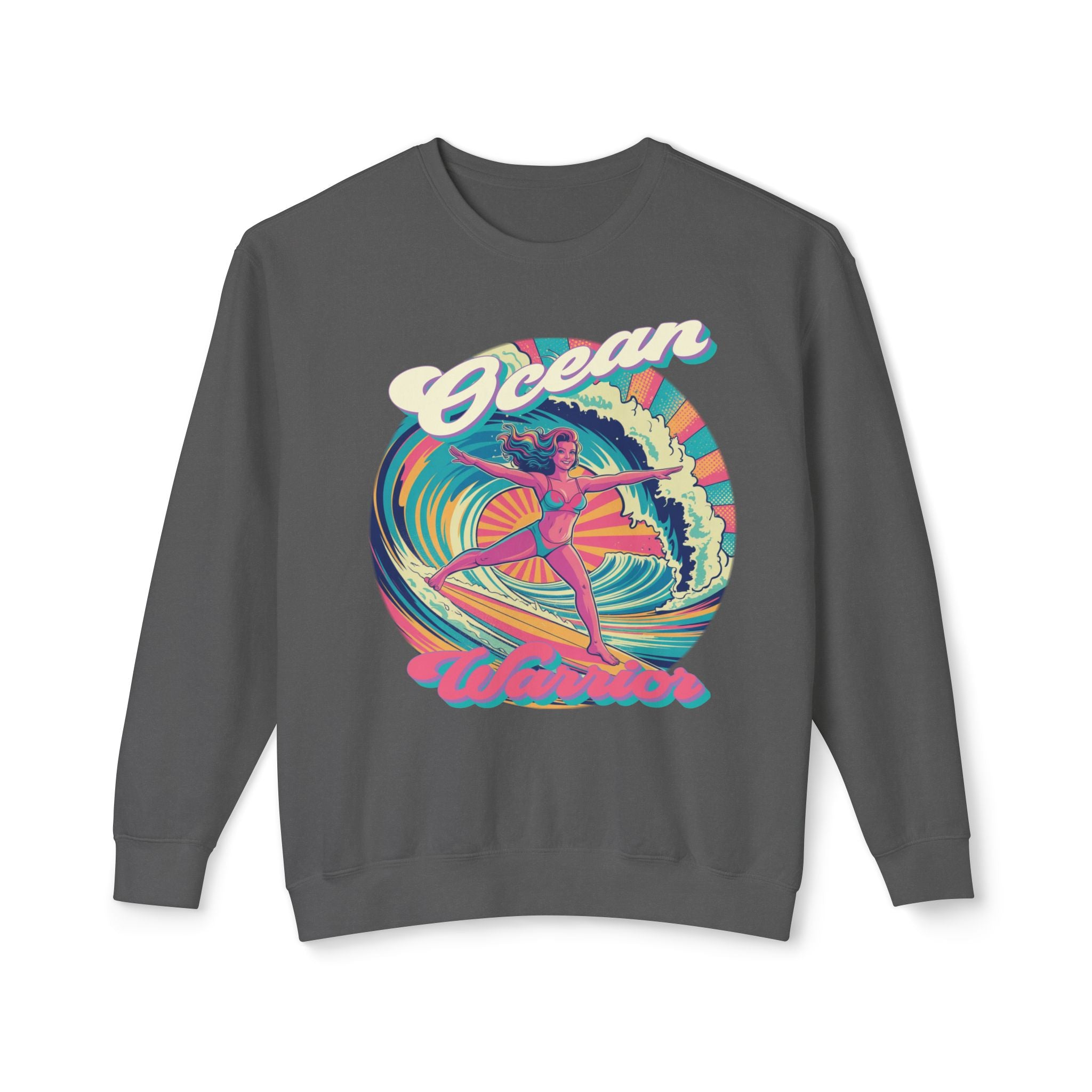 Ocean Warrior Retro Sweatshirt – Vaporwave Surf Aesthetic Graphic Pullover