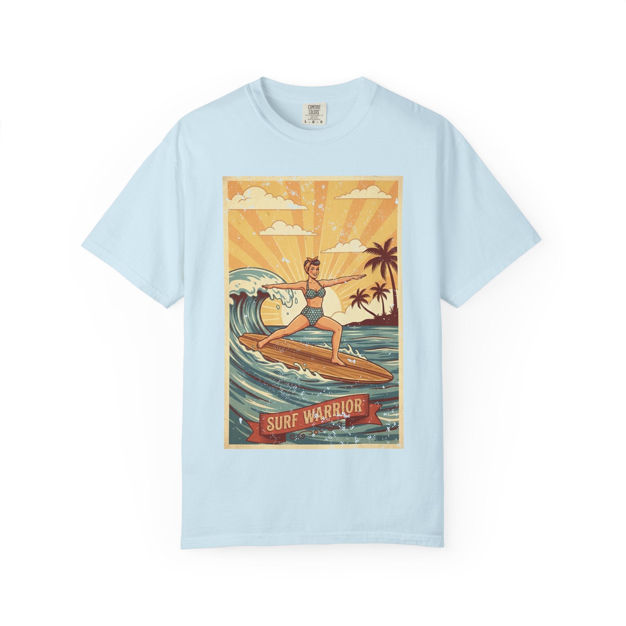 Surf Warrior Vintage T-Shirt – Retro Beach Yoga Warrior Pose Graphic Tee