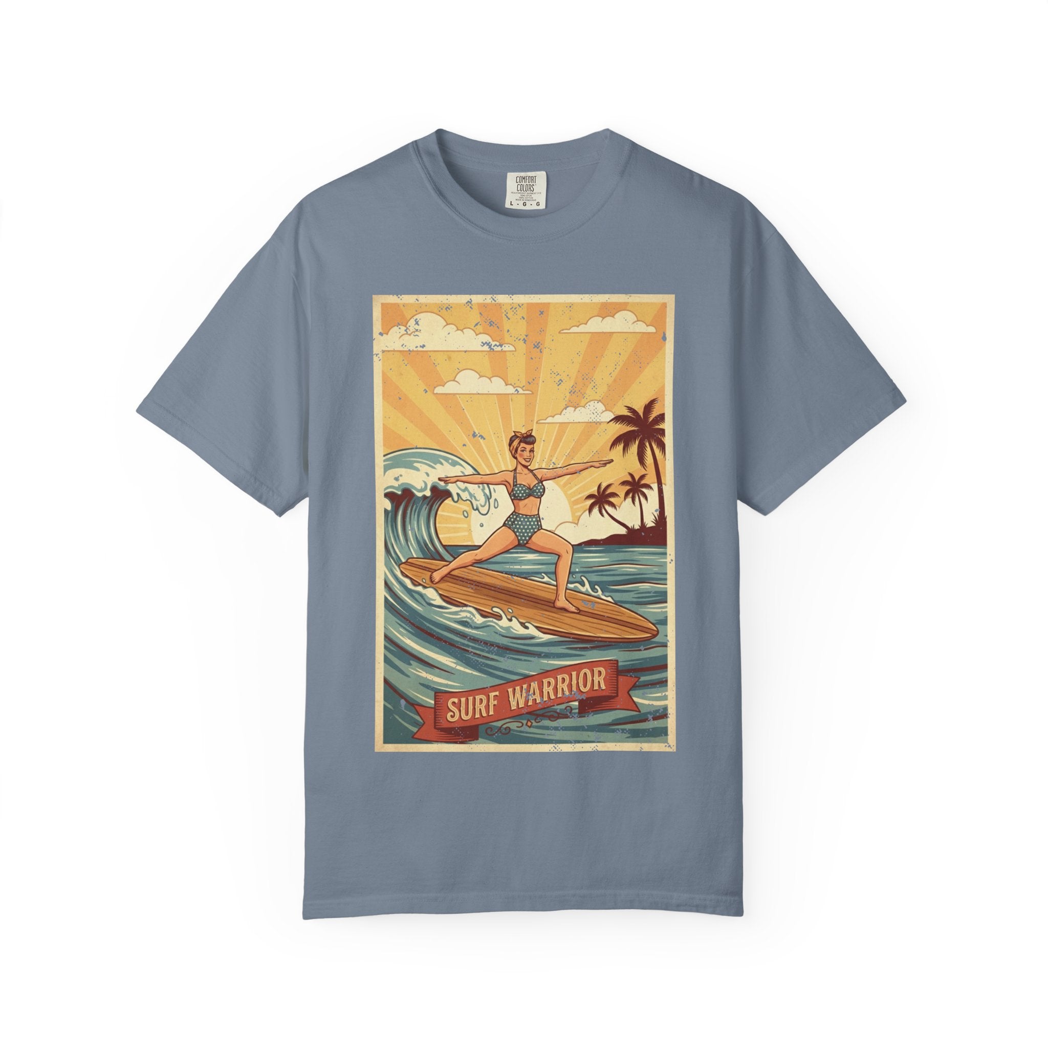 Surf Warrior Vintage T-Shirt – Retro Beach Yoga Warrior Pose Graphic Tee