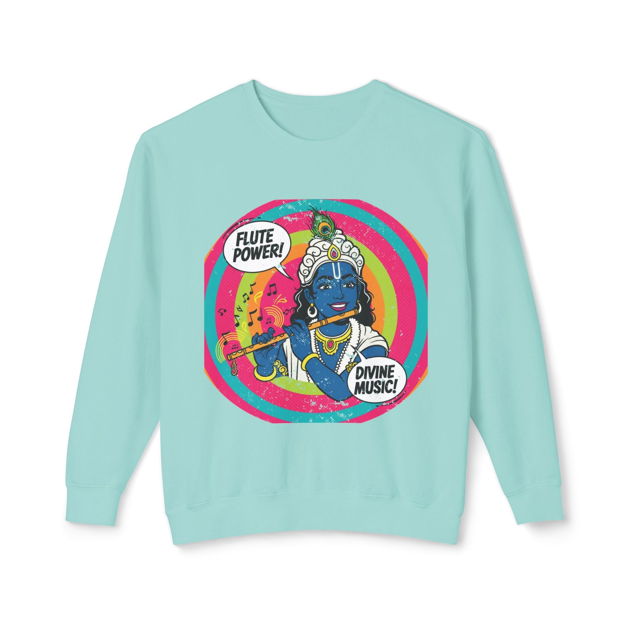 Flute Power Krishna Pop Art Sweatshirt – Retro Divine Music Psychedelic Pullover