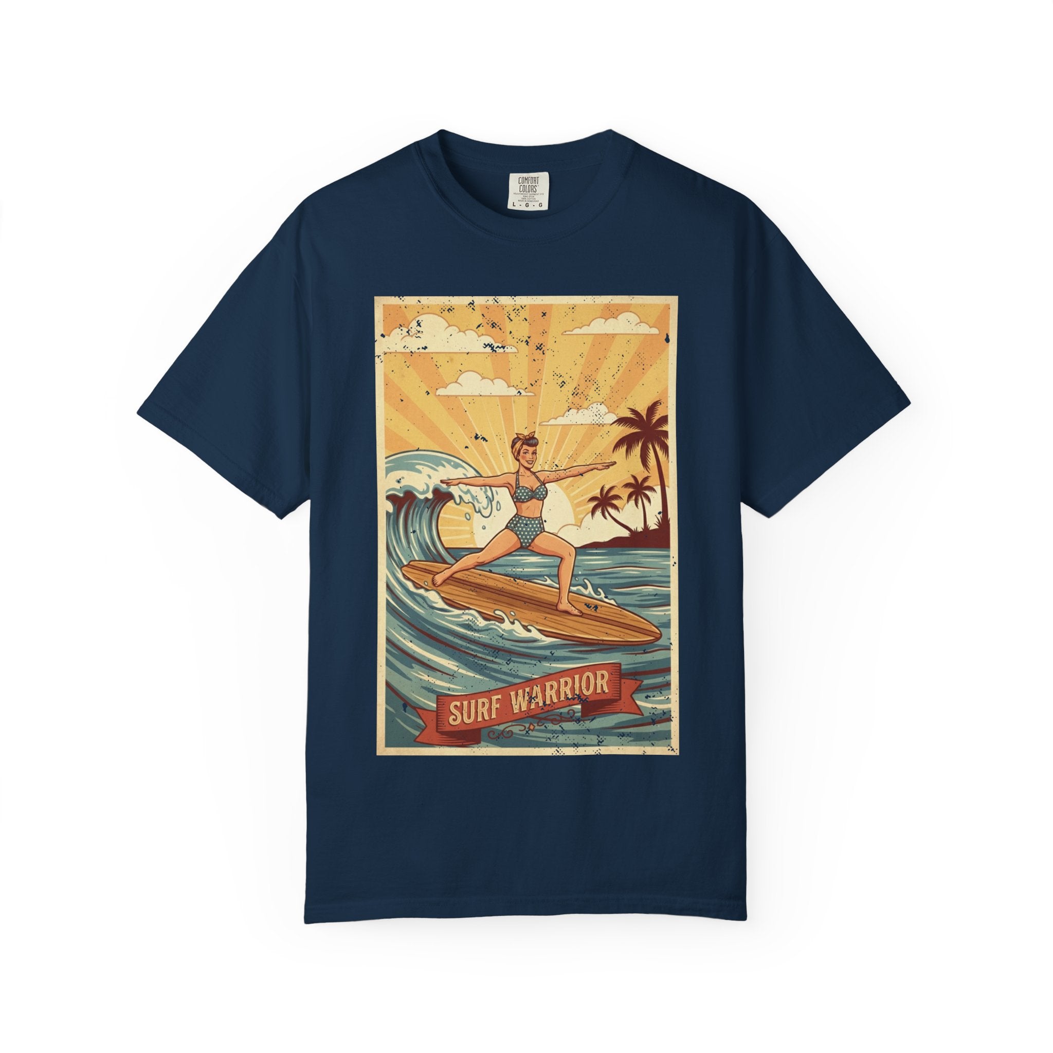 Surf Warrior Vintage T-Shirt – Retro Beach Yoga Warrior Pose Graphic Tee