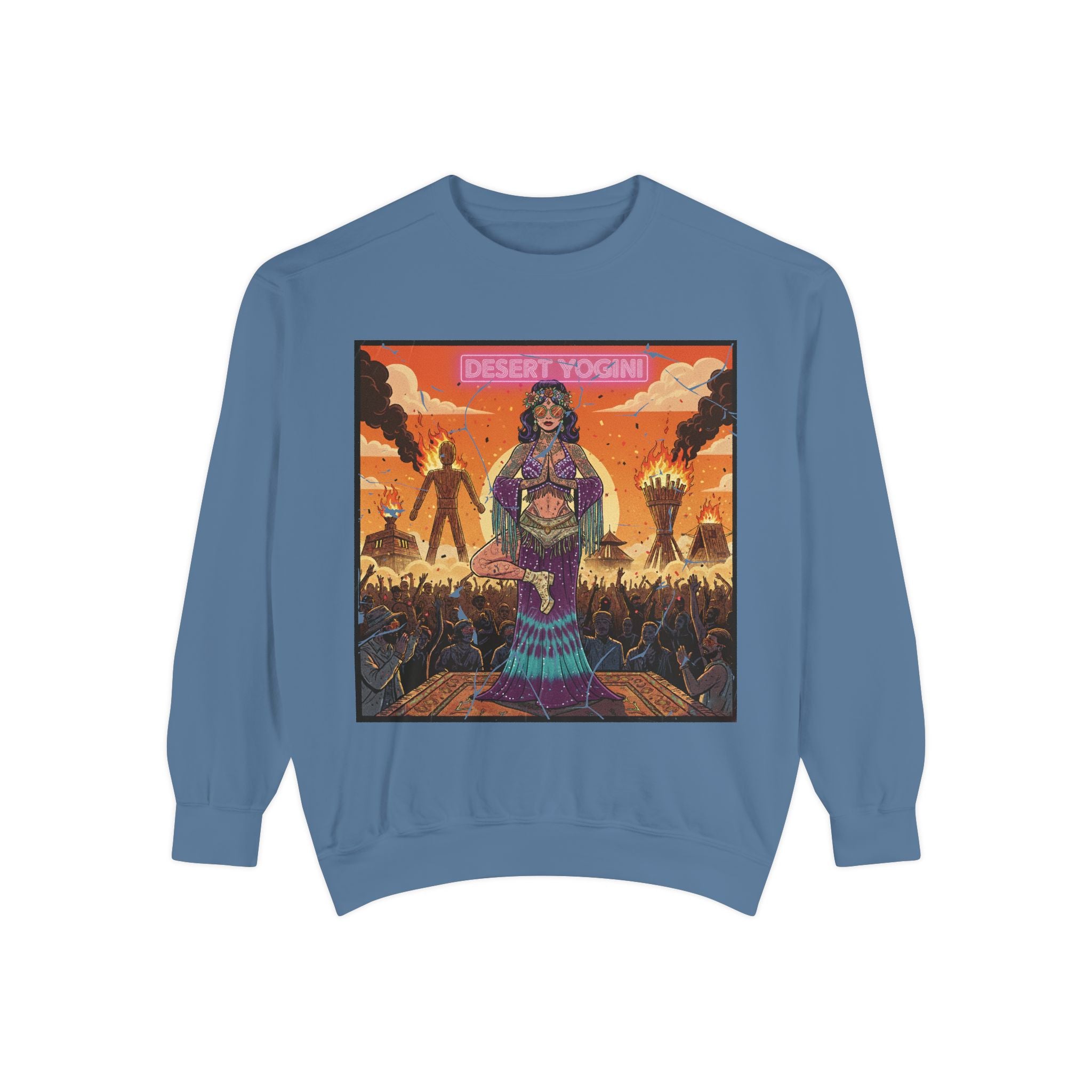 Desert Yogini Retro Sweatshirt – Vintage Festival Style Yoga Pullover – Boho Comic Art Graphic Tee