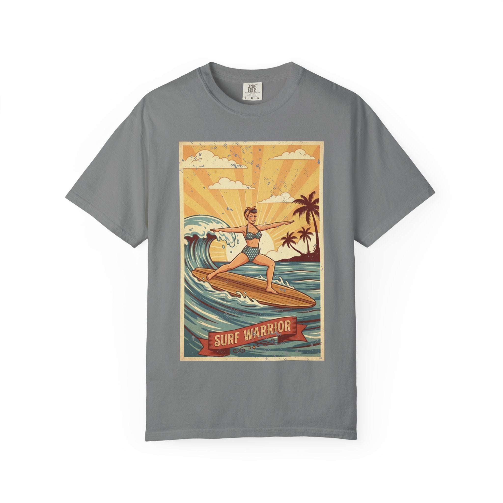 Surf Warrior Vintage T-Shirt – Retro Beach Yoga Warrior Pose Graphic Tee