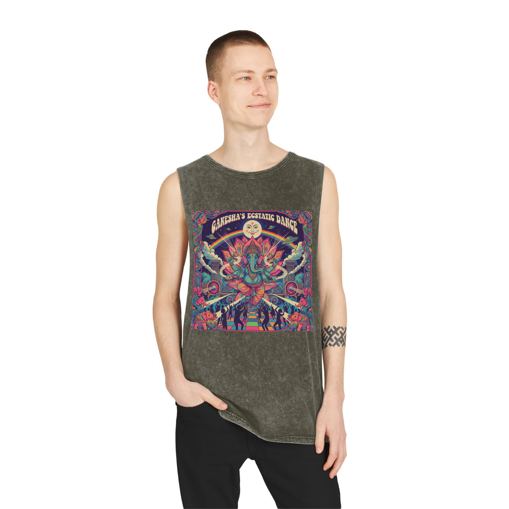 Ganesha’s Ecstatic Dance Stonewashed Tank Top – Psychedelic Festival Rave Graphic Tee