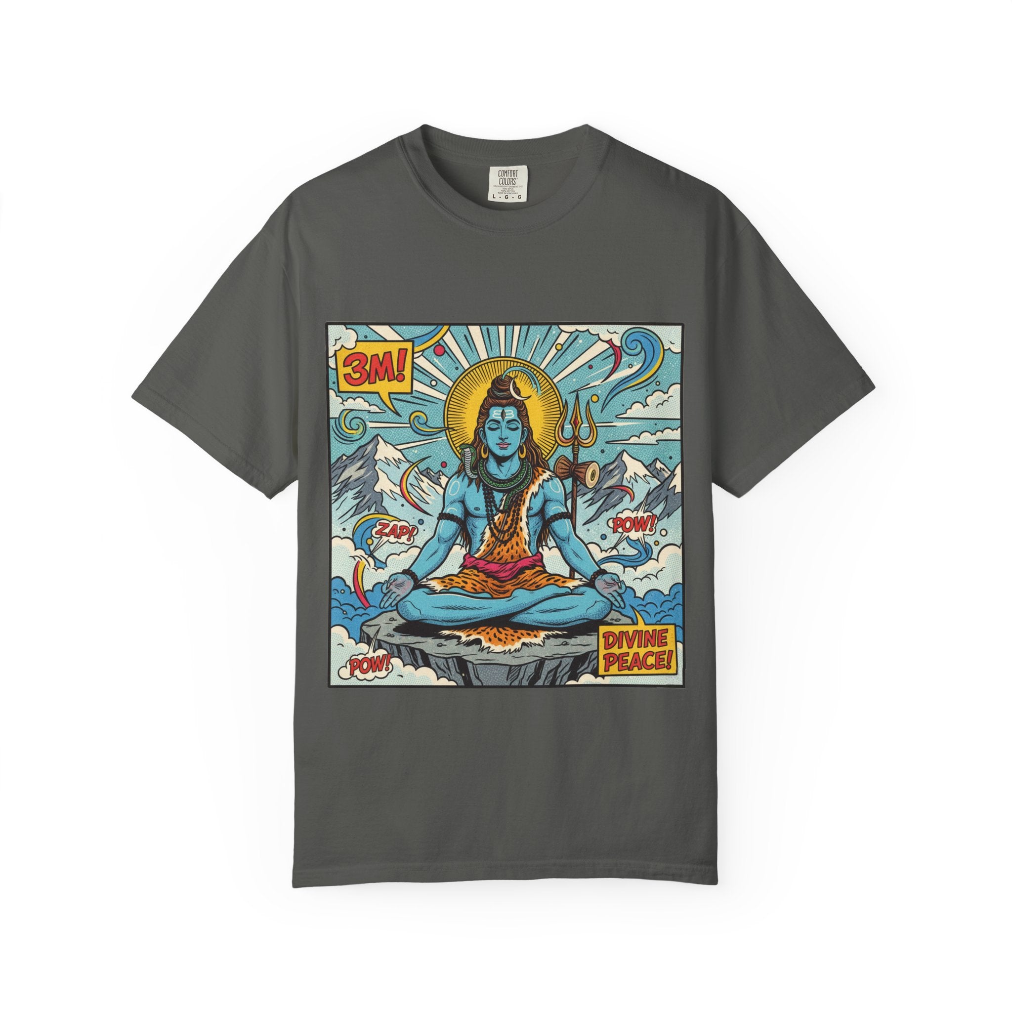 Divine Peace Shiva Pop Art T-Shirt – Retro Comic Meditating Deity Graphic Tee