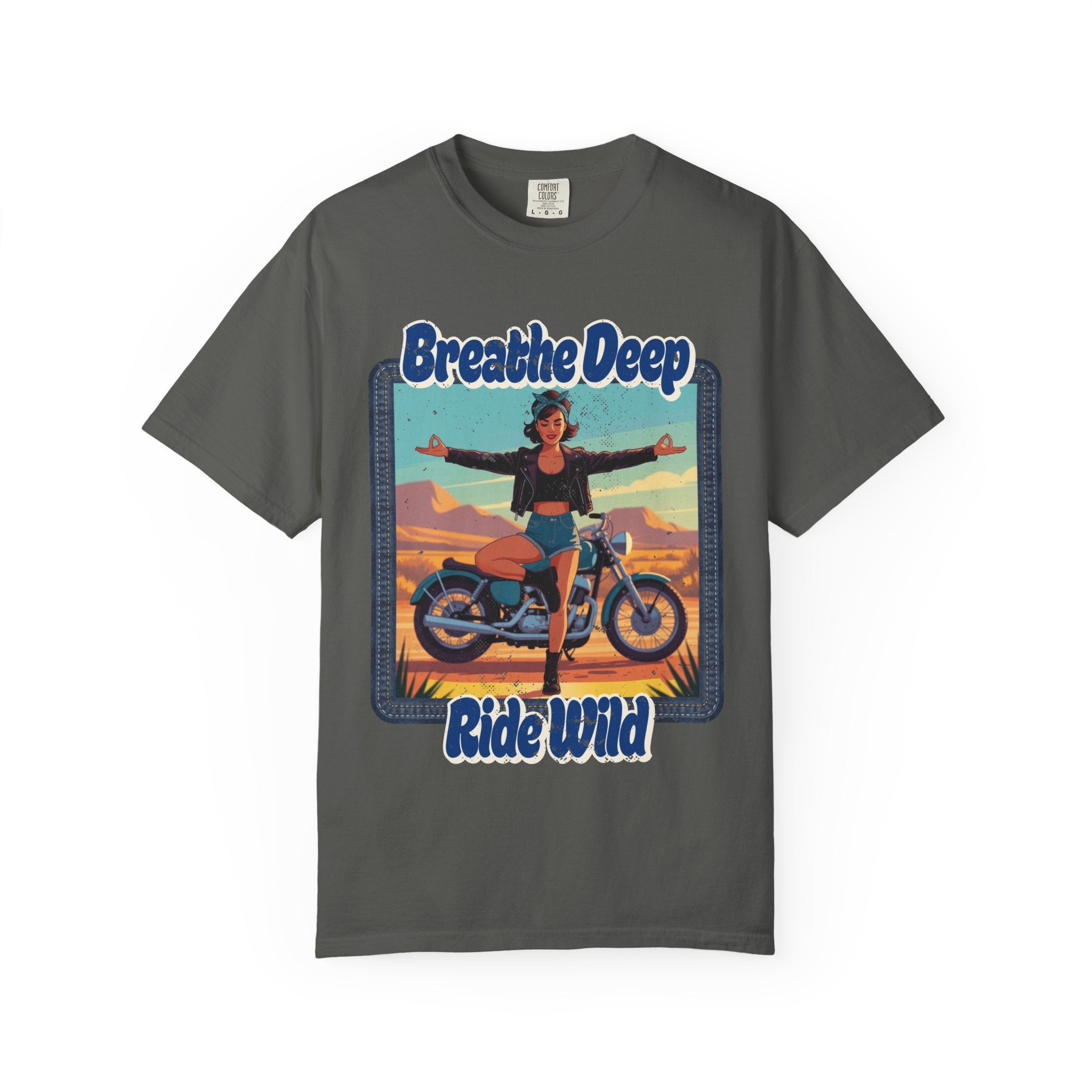 Breathe Deep Ride Wild T-Shirt – Vintage 1950s Biker Girl Yoga Graphic Tee